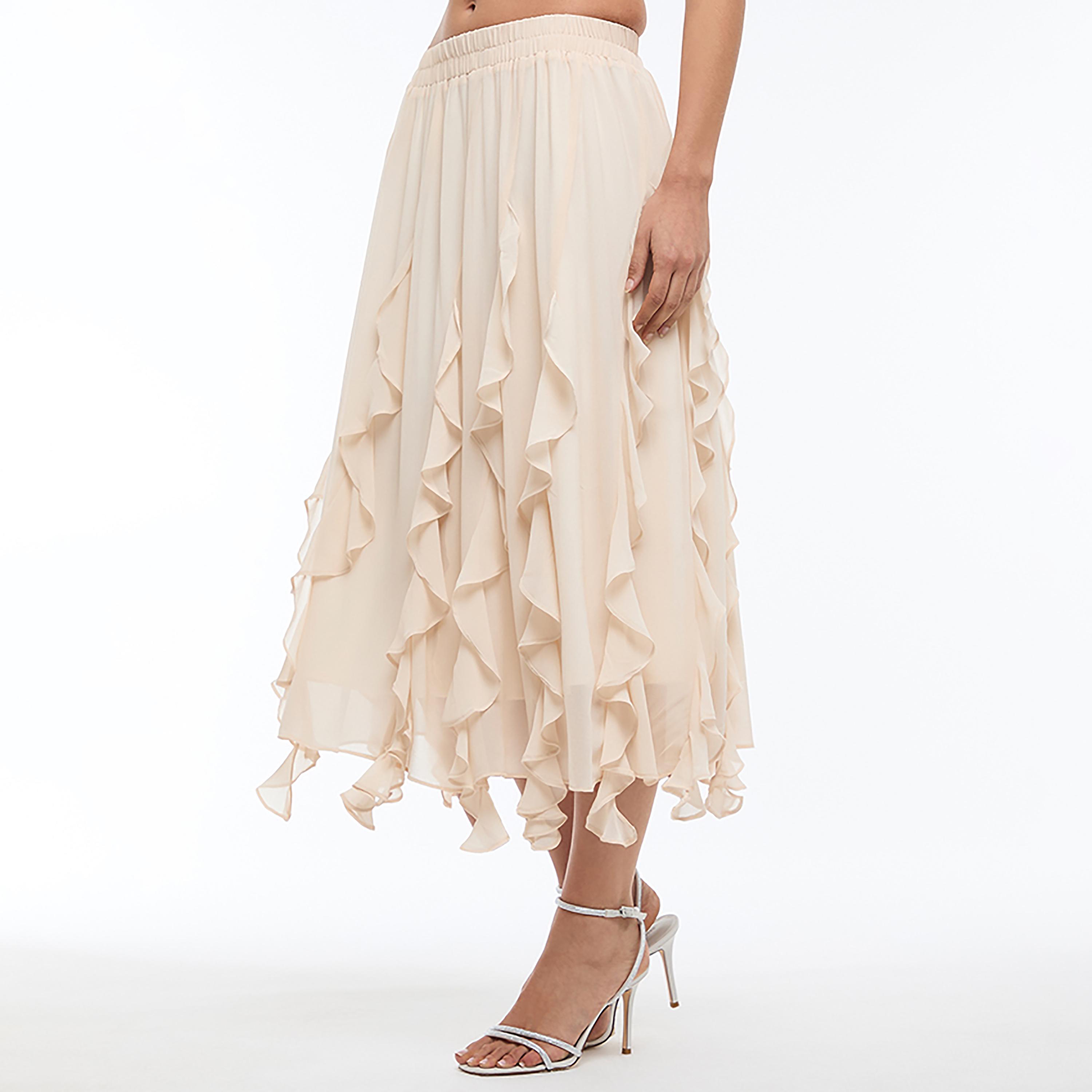 BCBG Beige Ruffled Asymmetric Women's Skirt-women-clothing-bottoms-skirts-image-3