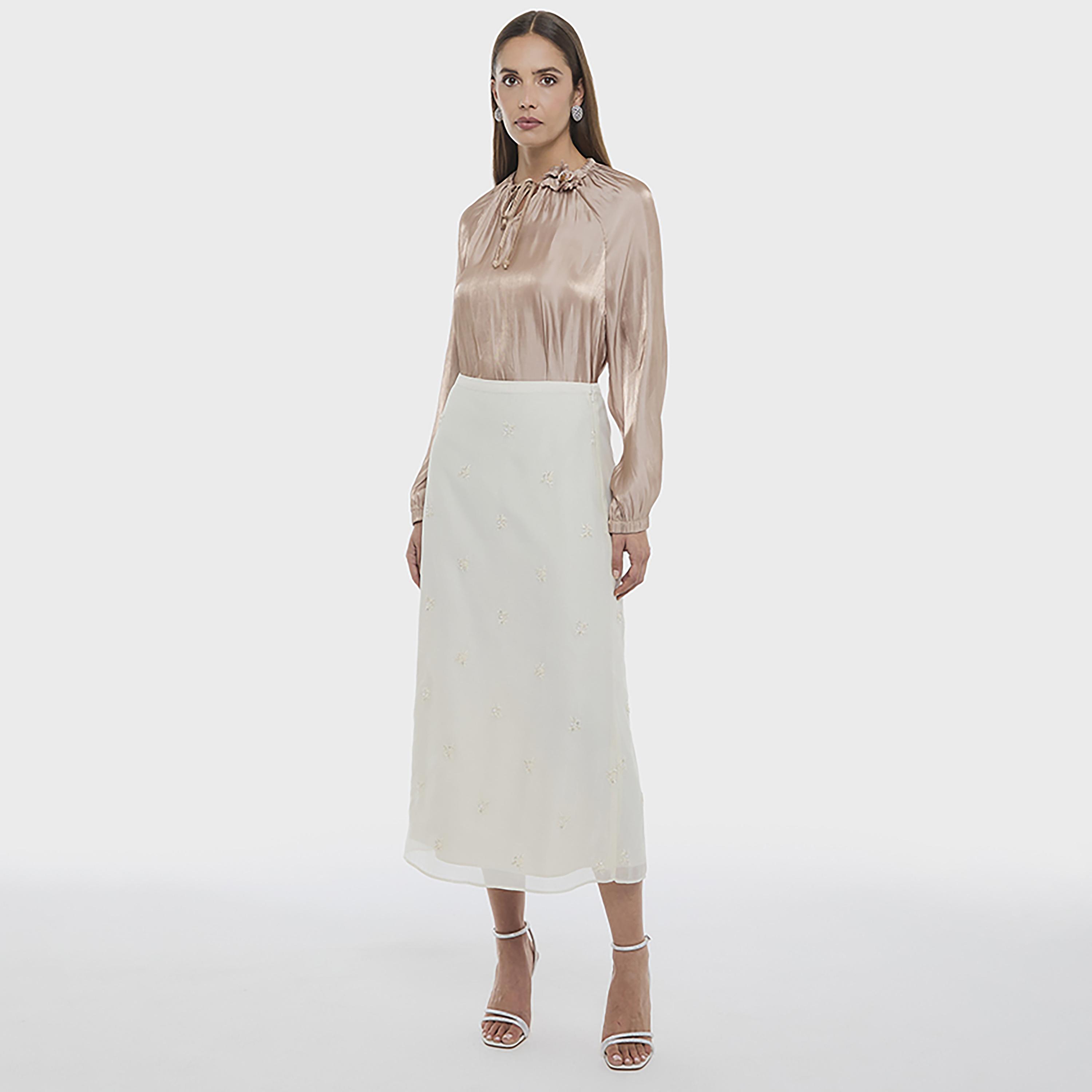 BCBG White Embroidered and Sequined Women's Midi Skirt-women-clothing-bottoms-skirts-image-2