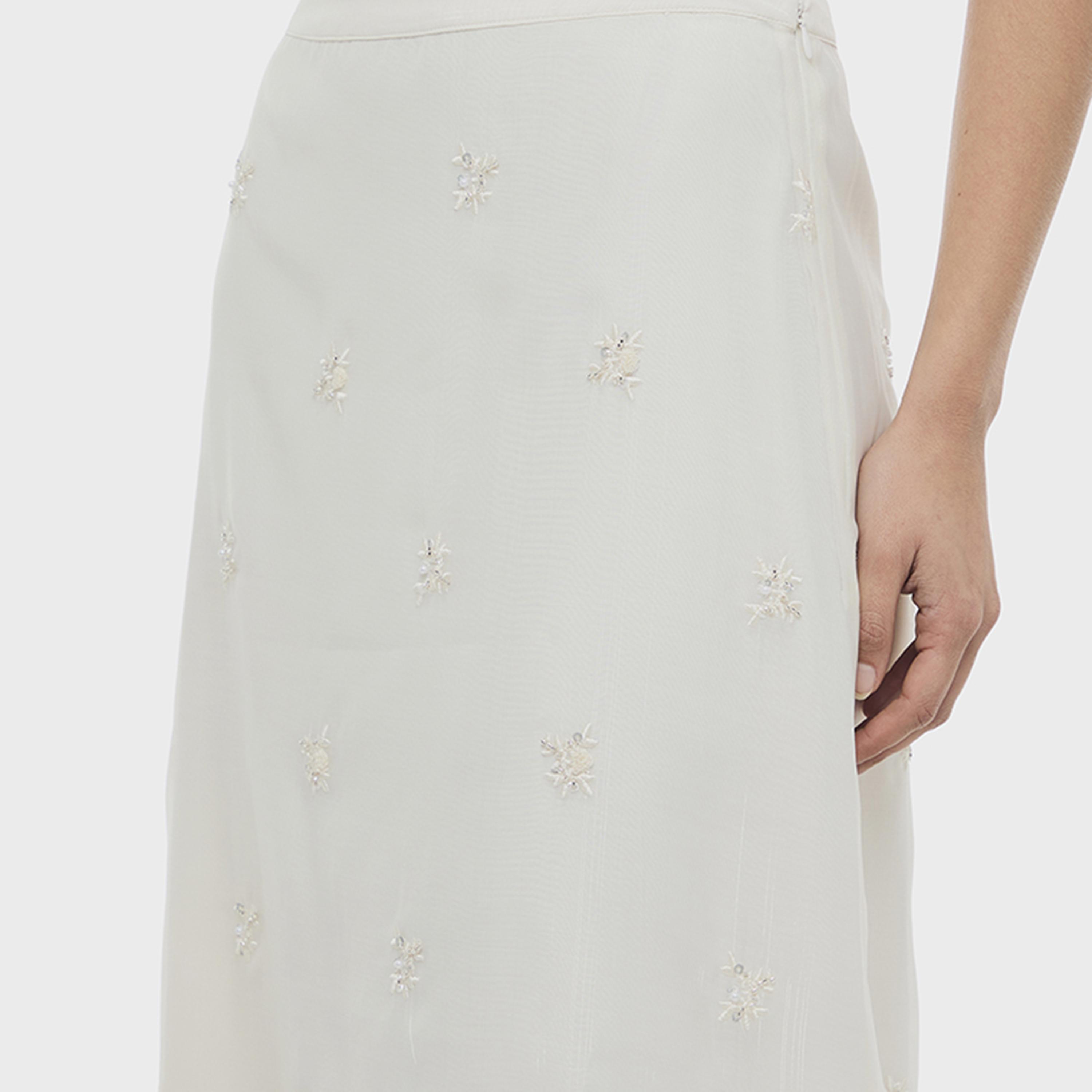 BCBG White Embroidered and Sequined Women's Midi Skirt-women-clothing-bottoms-skirts-image-5