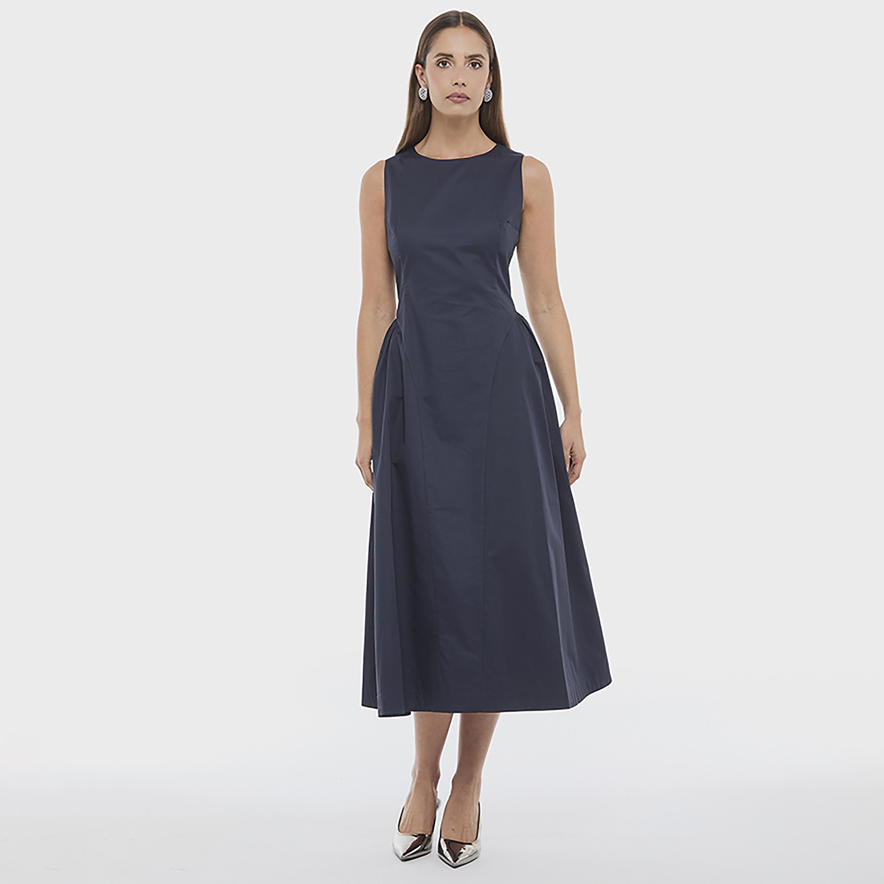 BCBG Navy Poplin Fit and Flare Women's Midi Dress-women-clothing-dresses-image-1