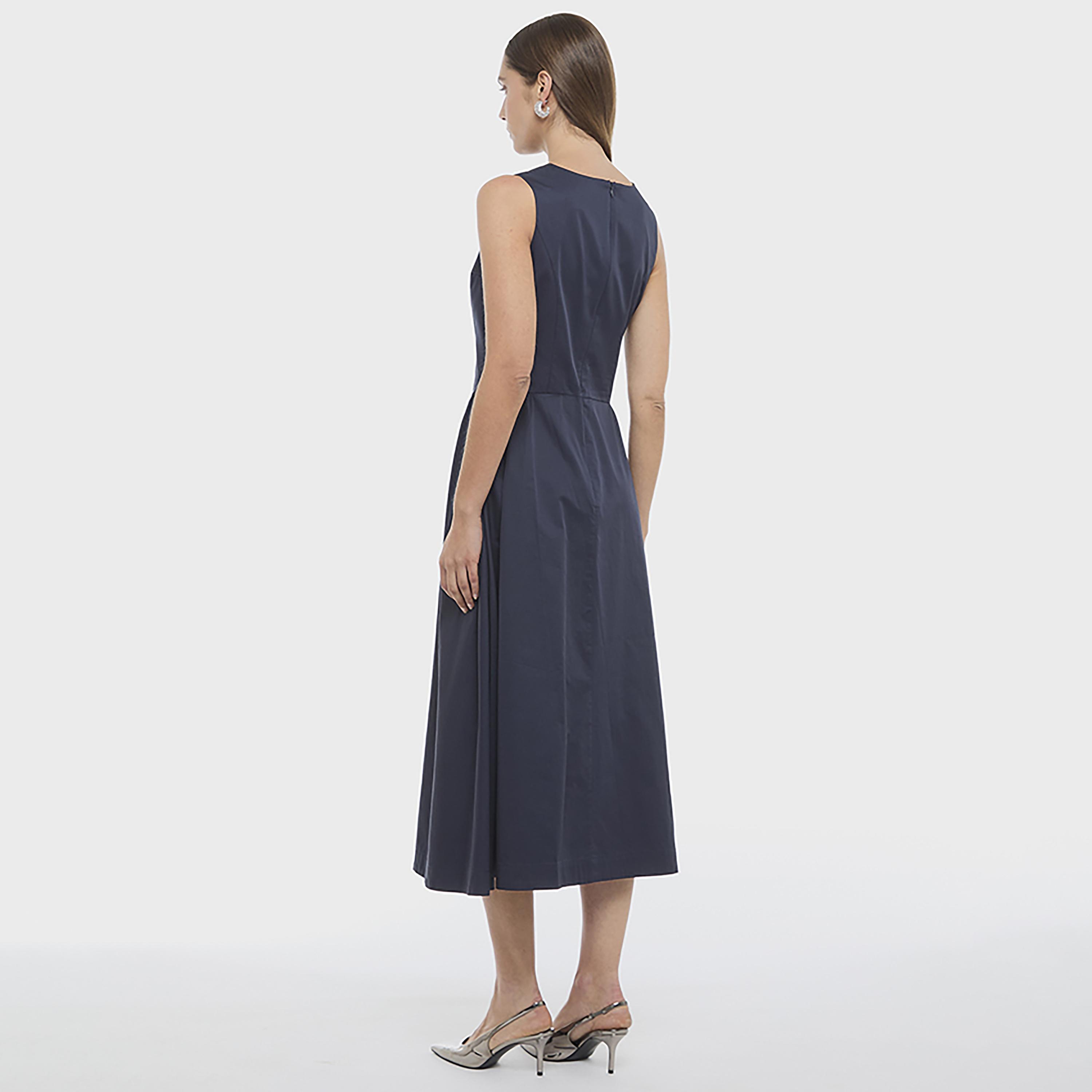 BCBG Navy Poplin Fit and Flare Women's Midi Dress-women-clothing-dresses-image-3