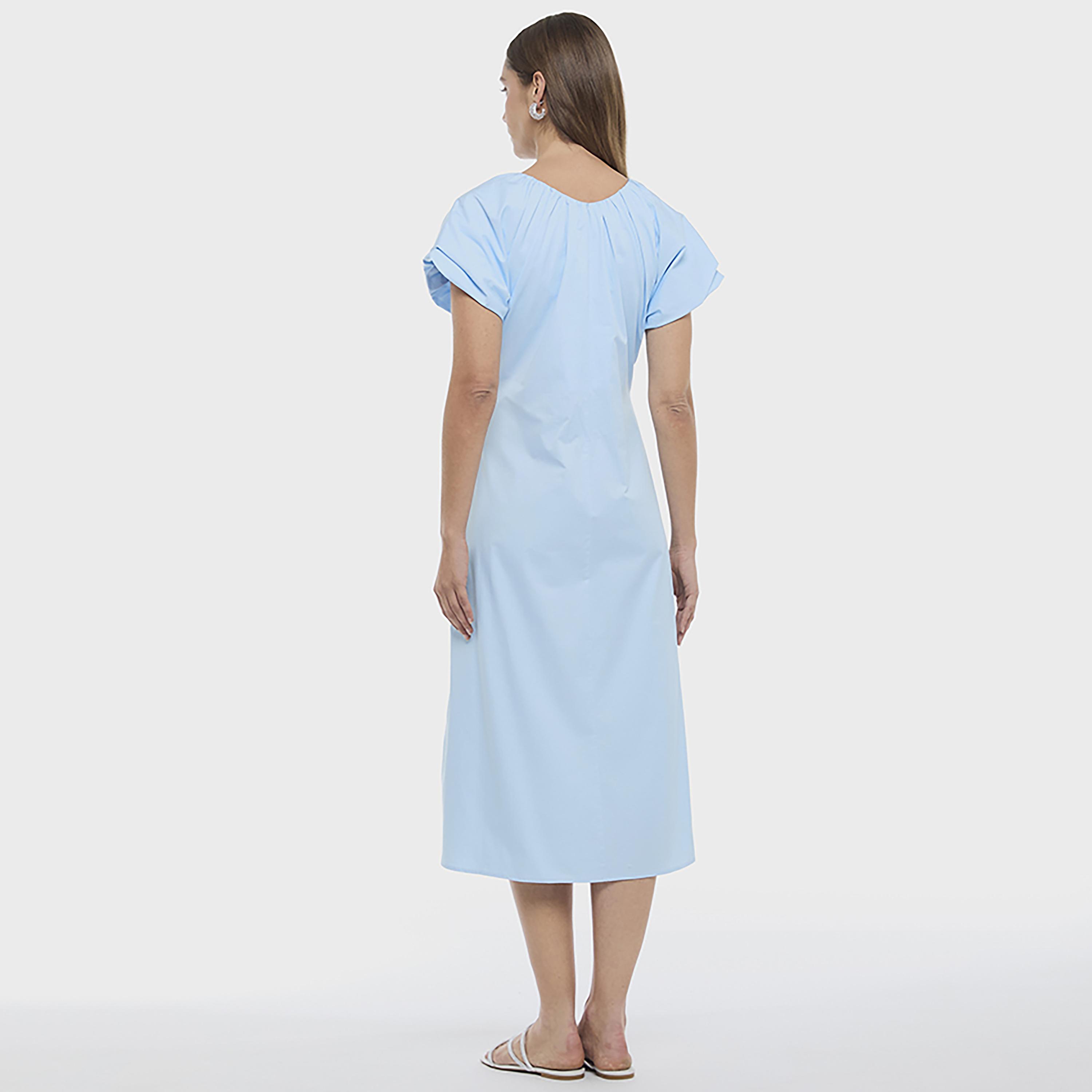 BCBG Sky Blue Poplin Tie Neck Flutter Sleeves Women's Midi Dress-women-clothing-dresses-image-3
