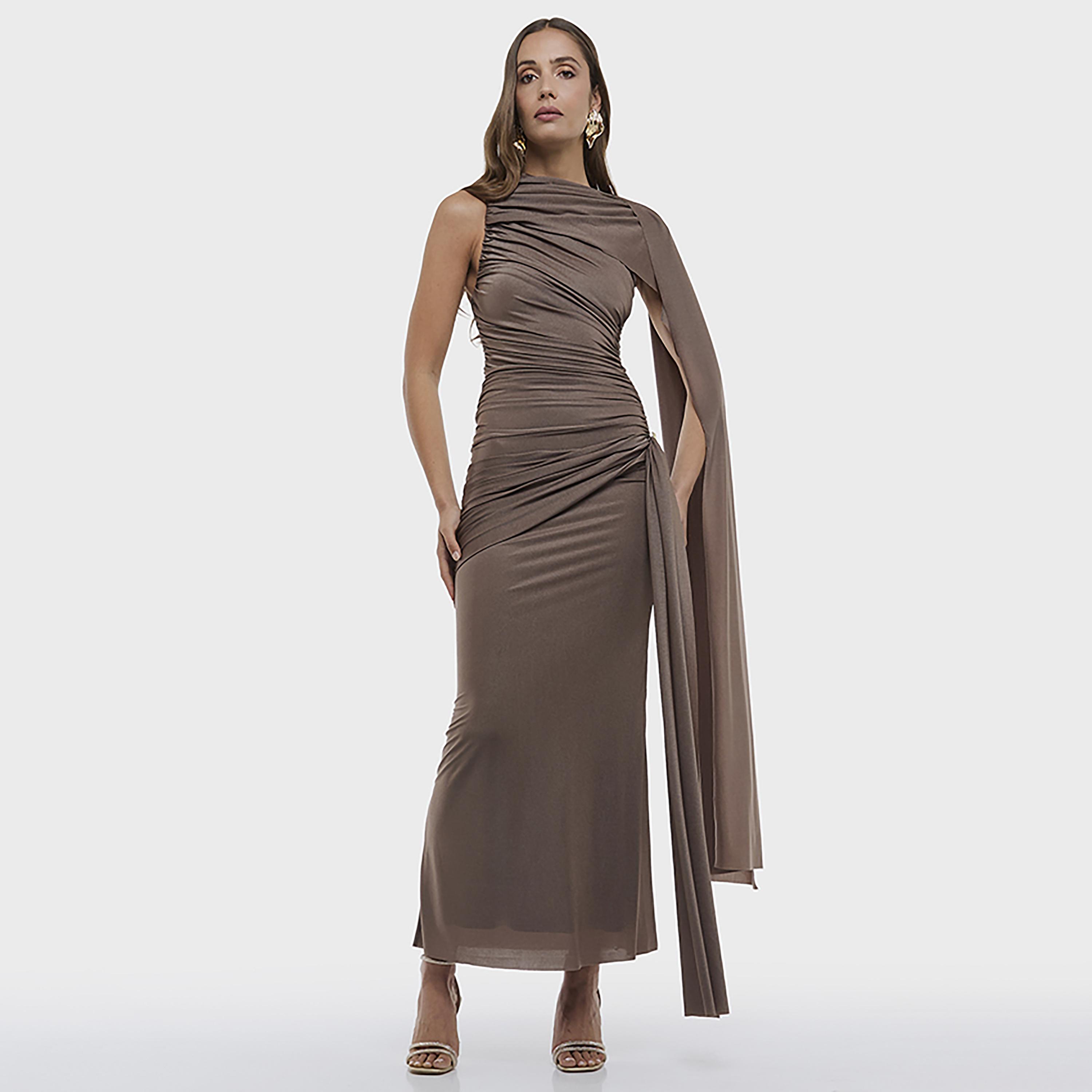 BCBG Brown Ruched Bodycon Women's Maxi Dress-women-clothing-dresses-image-2