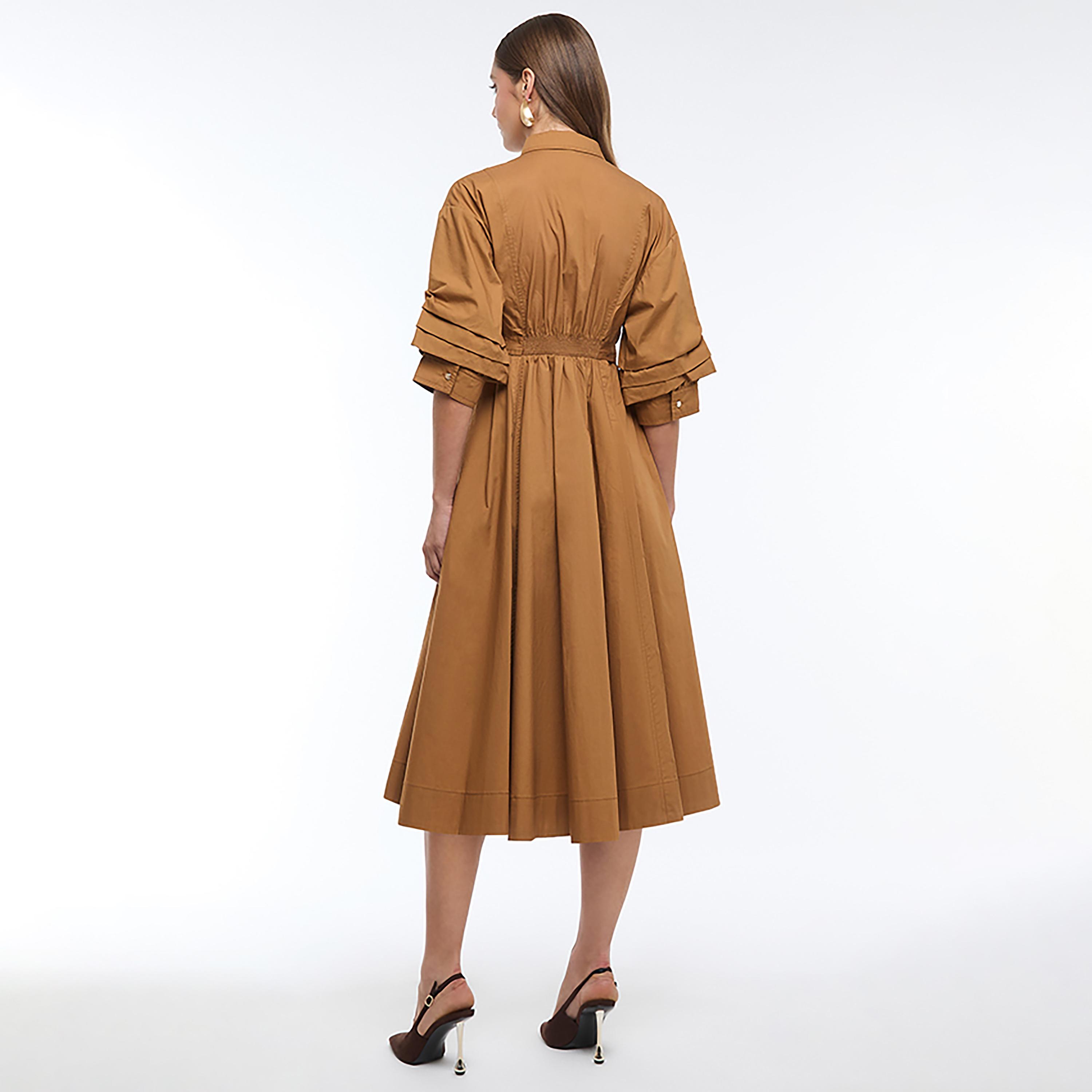 BCBG Pleated Sleeves Belted Women's Midi Shirt Dress-women-clothing-dresses-image-3