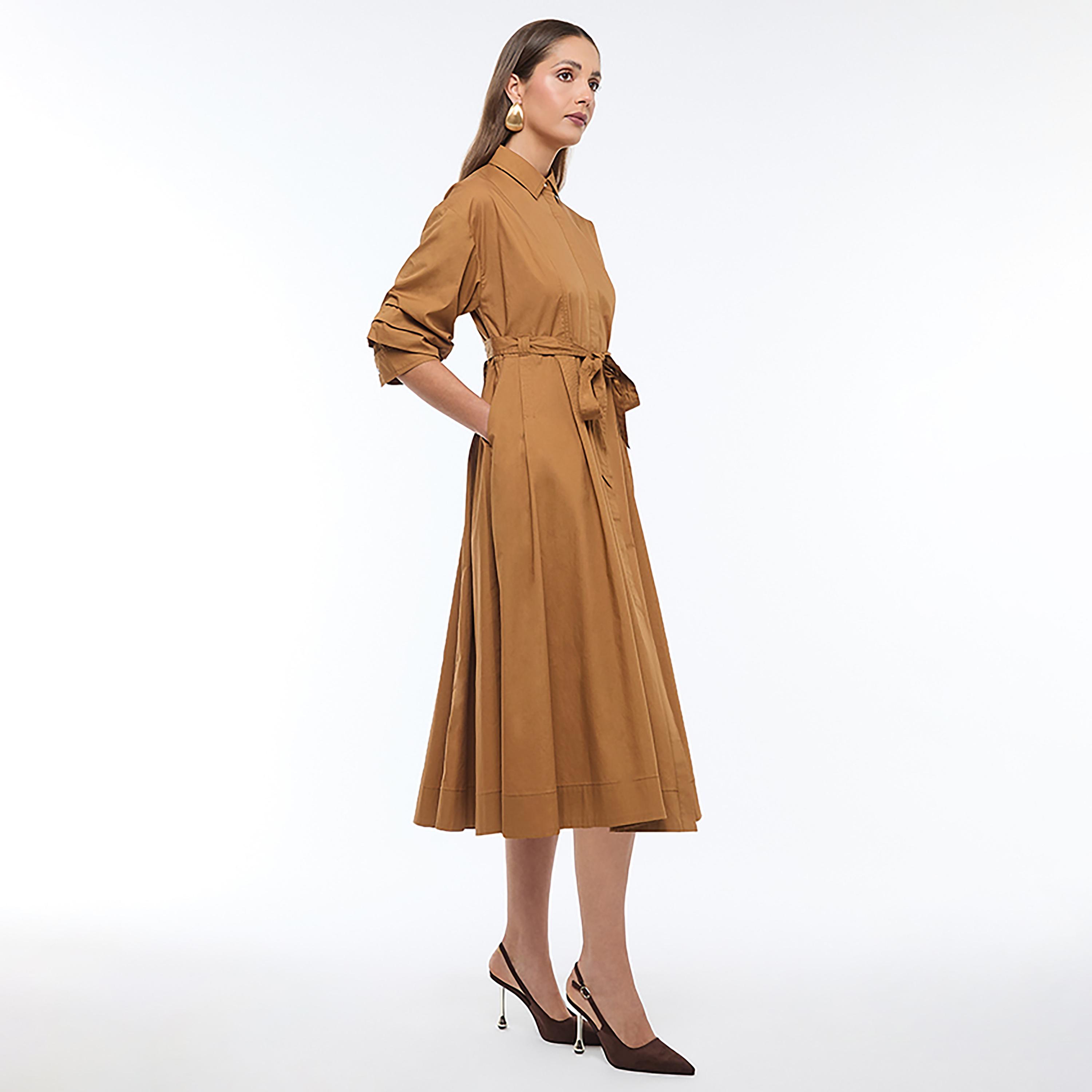 BCBG Pleated Sleeves Belted Women's Midi Shirt Dress-women-clothing-dresses-image-5