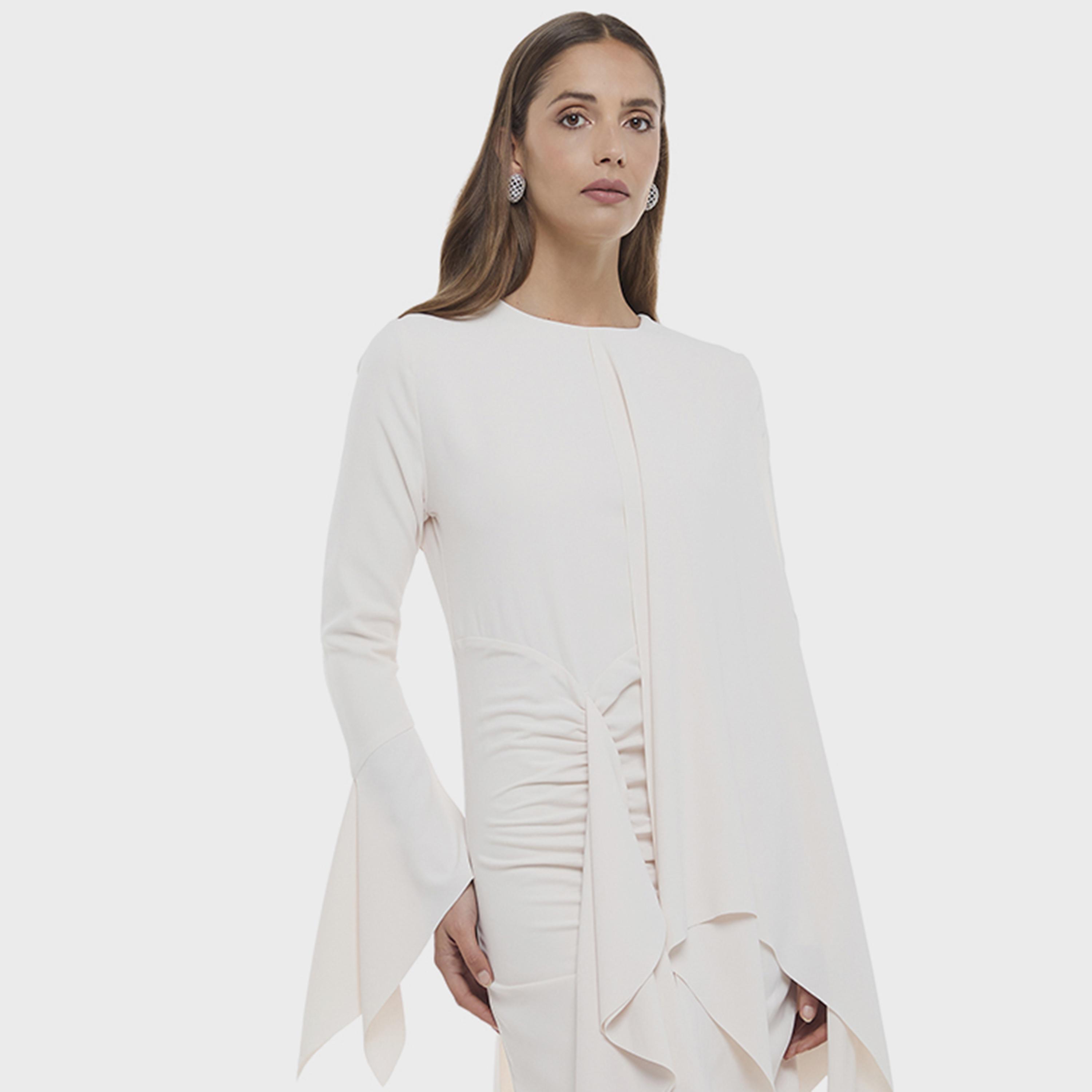 فستان ماكسي نسائي من الكريب المكشكش بلون أوف وايت من بي سي بي جي-women-clothing-dresses-image-4