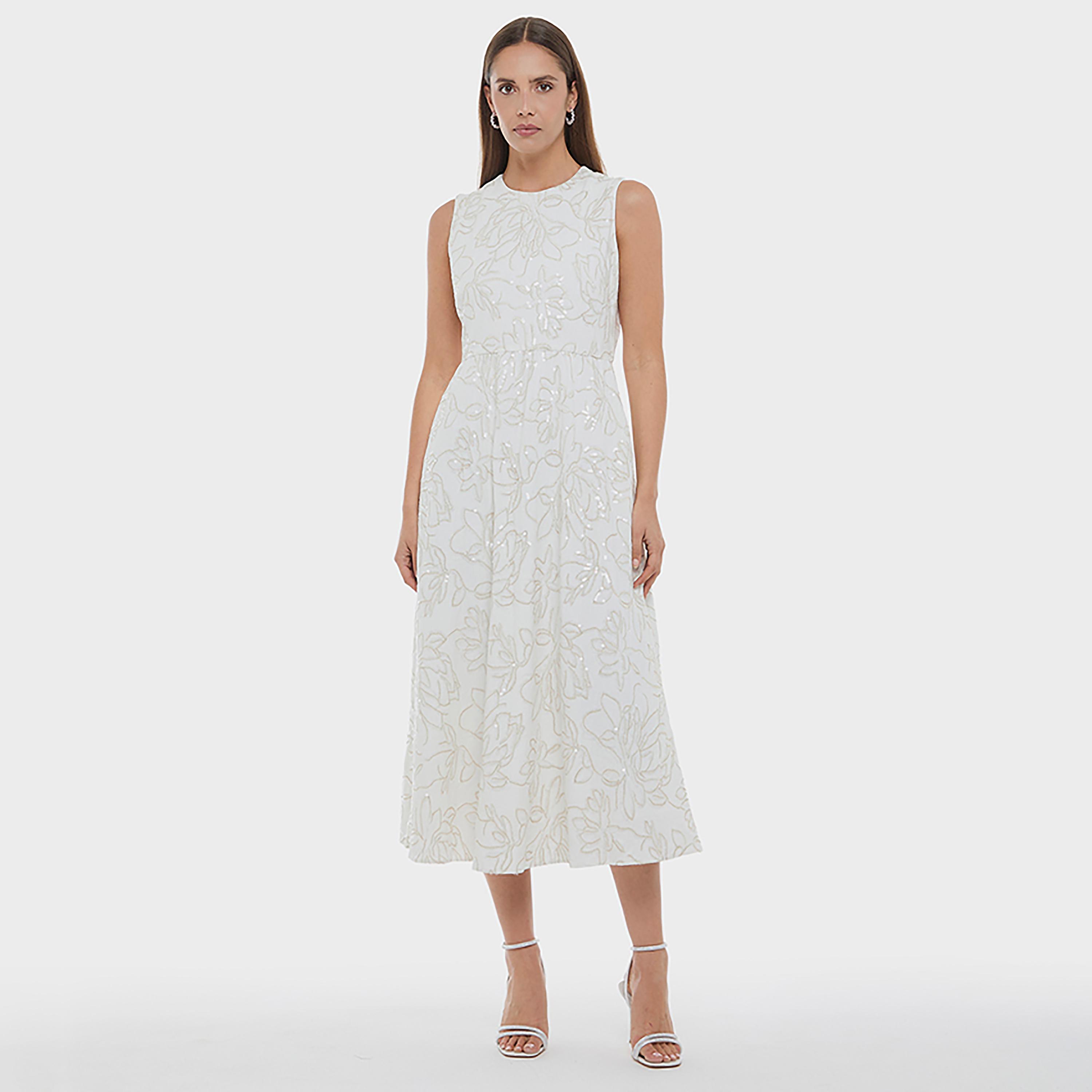 BCBG White Floral Sequined Women's Evening Midi Dress-women-clothing-dresses-image-1