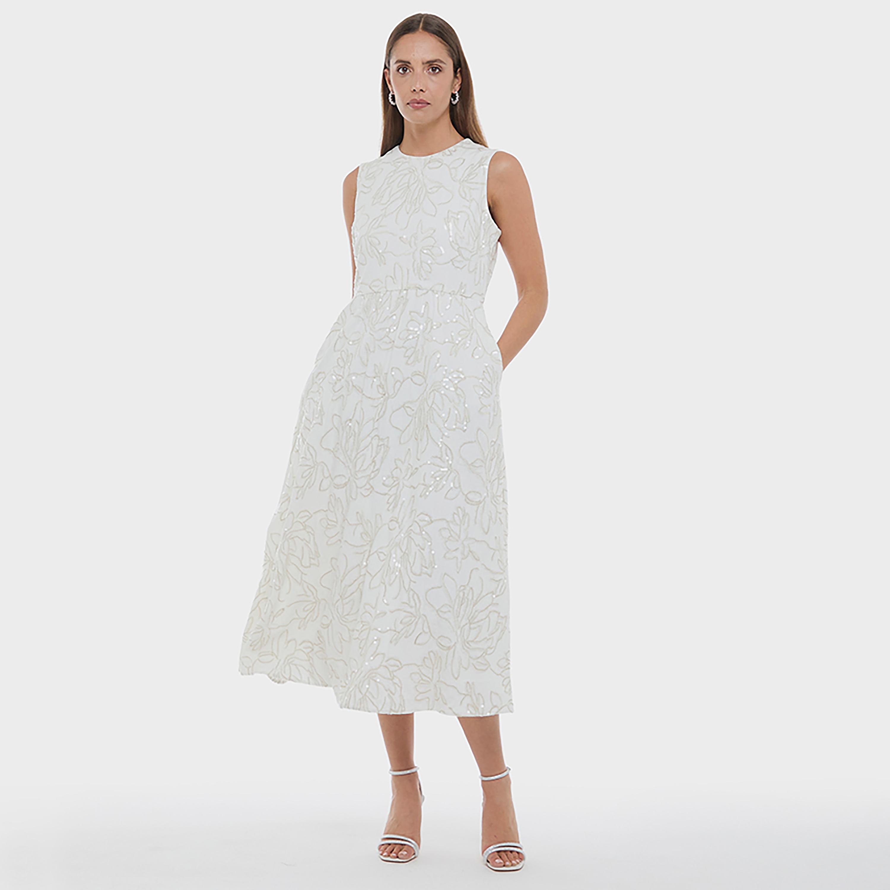 BCBG White Floral Sequined Women's Evening Midi Dress-women-clothing-dresses-image-5