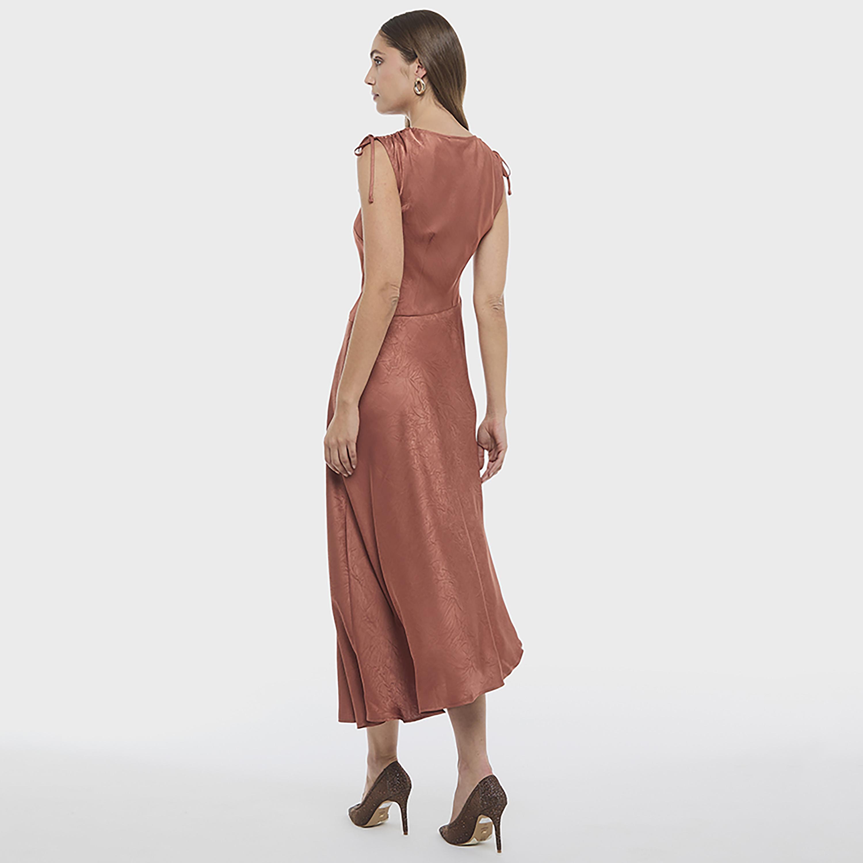 BCBG Rust Satin Sheen Tie Shoulder Asymmetric Women's Midi Dress-women-clothing-dresses-image-3