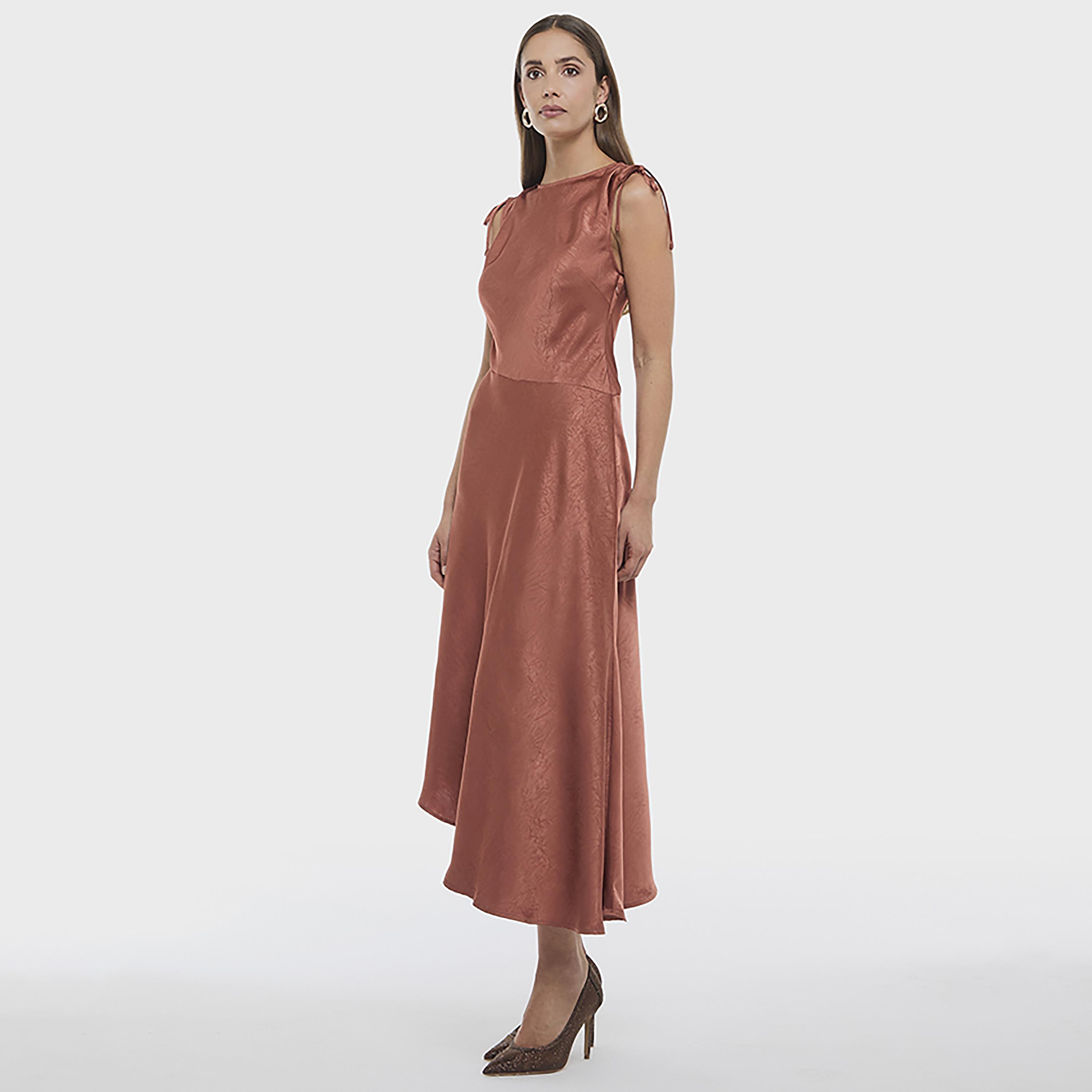 BCBG Rust Satin Sheen Tie Shoulder Asymmetric Women's Midi Dress-women-clothing-dresses-image-5