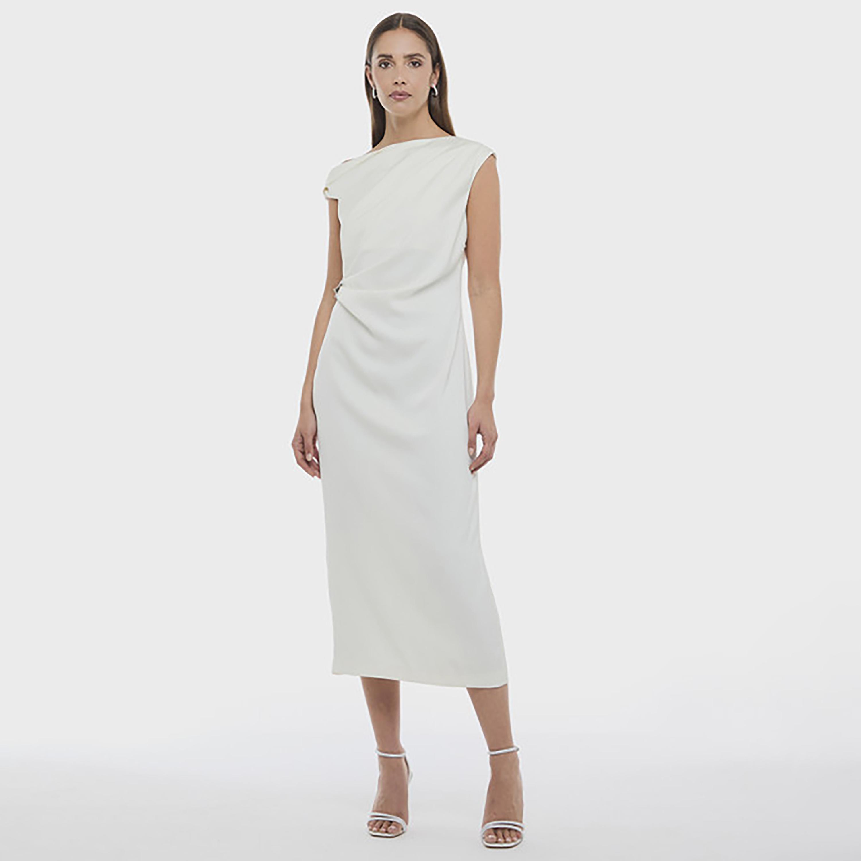 فستان ميدي نسائي بكتف واحد وفتحة رقبة غير متماثلة بلون أبيض من بي سي بي جي-women-clothing-dresses-image-2