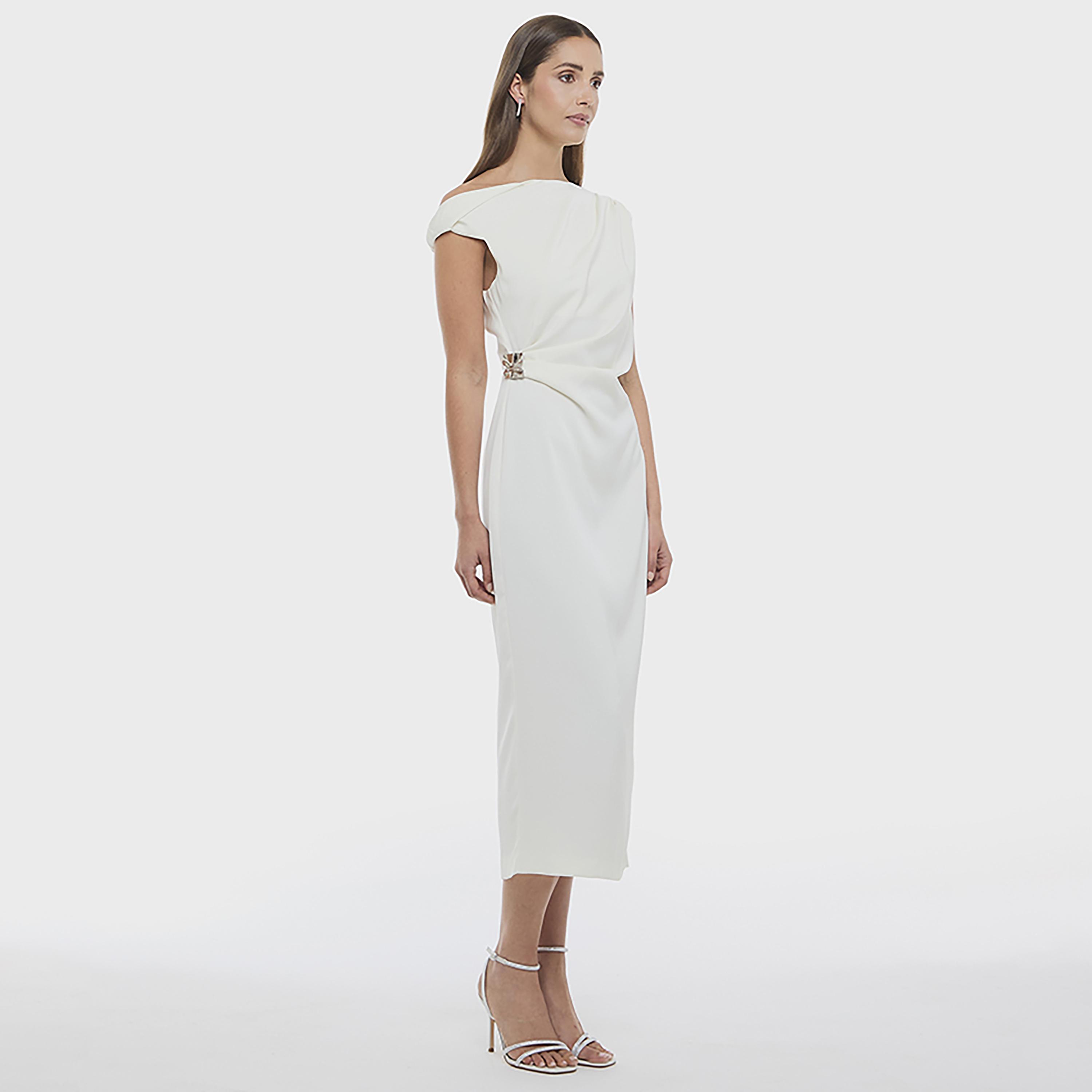فستان ميدي نسائي بكتف واحد وفتحة رقبة غير متماثلة بلون أبيض من بي سي بي جي-women-clothing-dresses-image-5