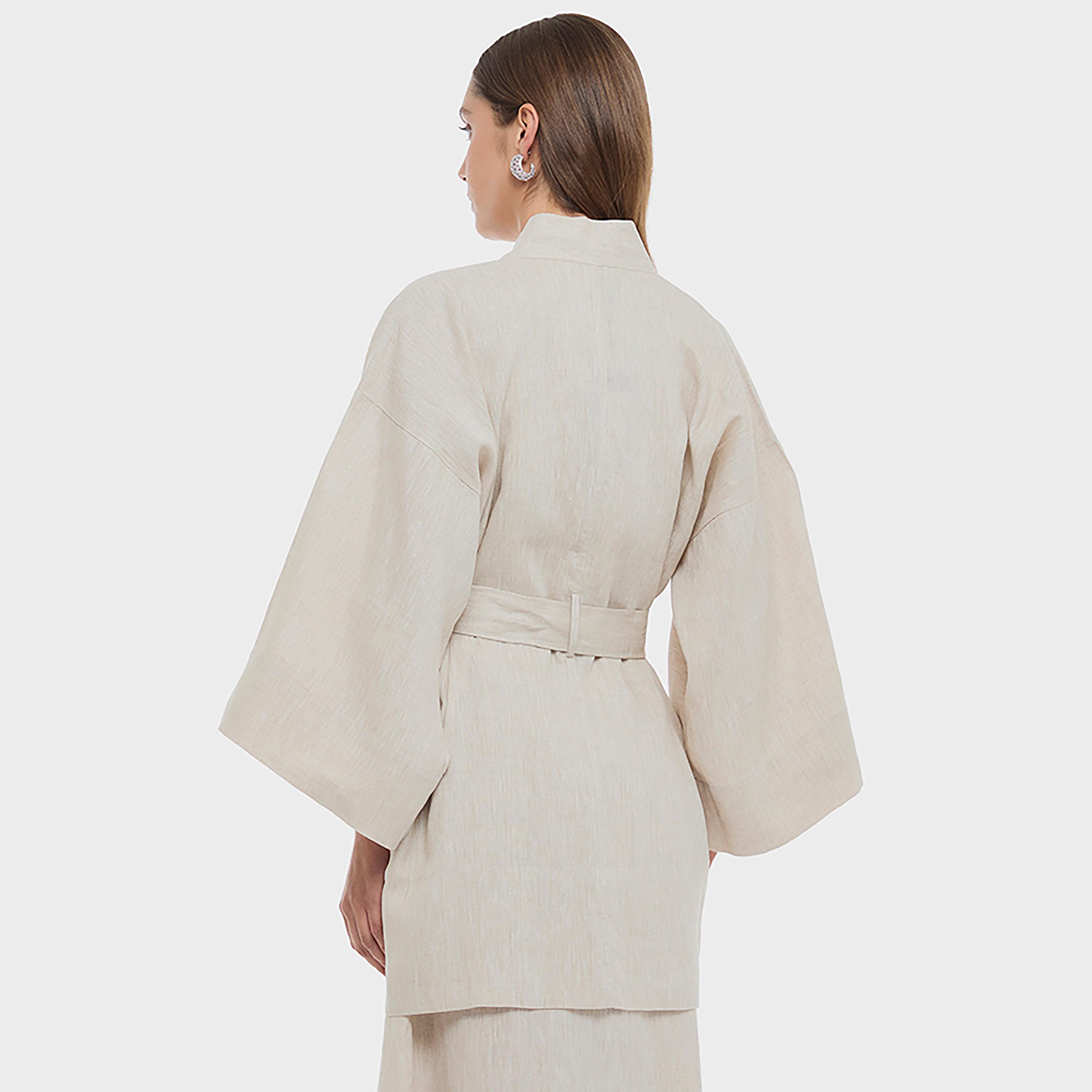 BCBG Beige Embroidered Linen Shawl Collar Wide Sleeves Women's Kimono Shrug-women-winterwear-coatsandjackets-jackets-image-4