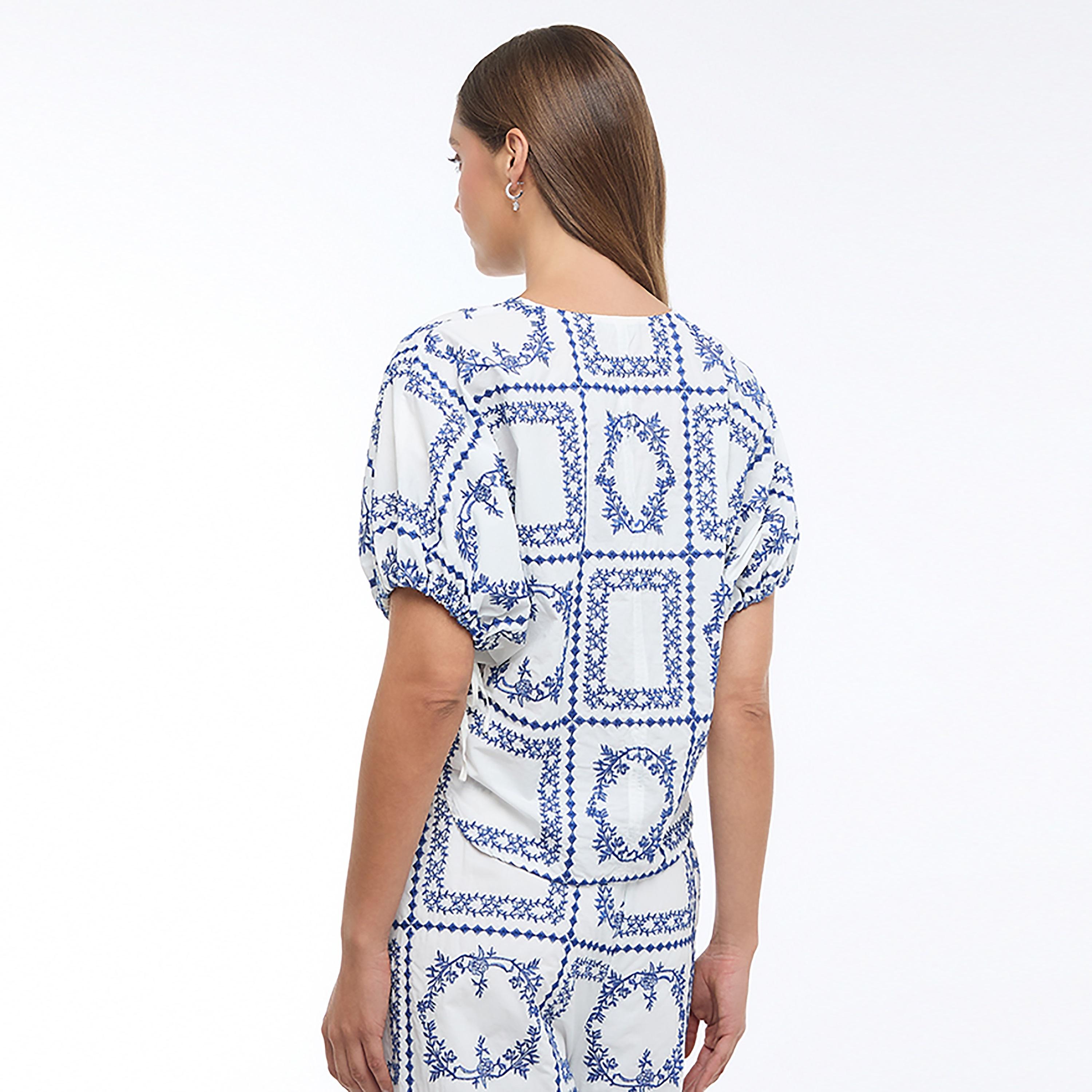 BCBG White Floral Embroidered Puff Sleeves Women's Top-women-clothing-shirtsandblouses-blouses-image-4