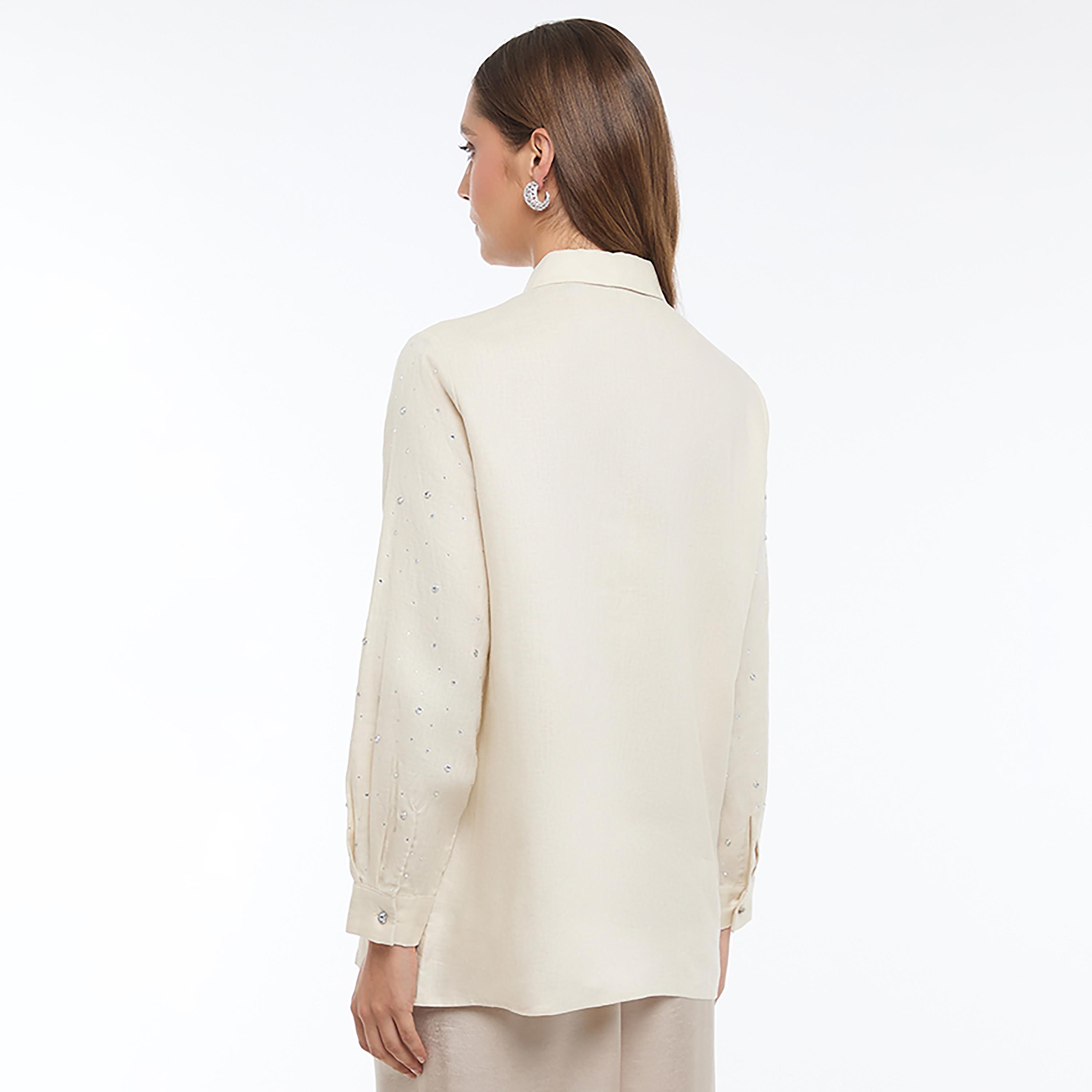 BCBG Beige Embellished Women's Oversized Shirt-women-clothing-shirtsandblouses-shirts-image-3