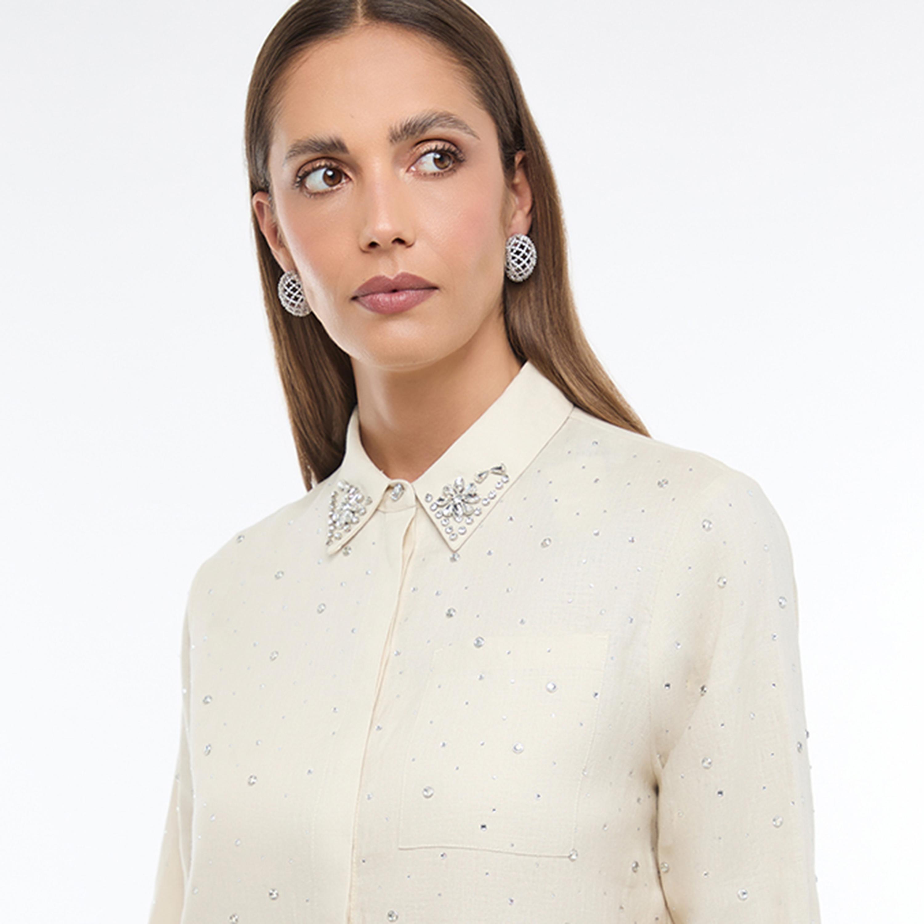 BCBG Beige Embellished Women's Oversized Shirt-women-clothing-shirtsandblouses-shirts-image-4