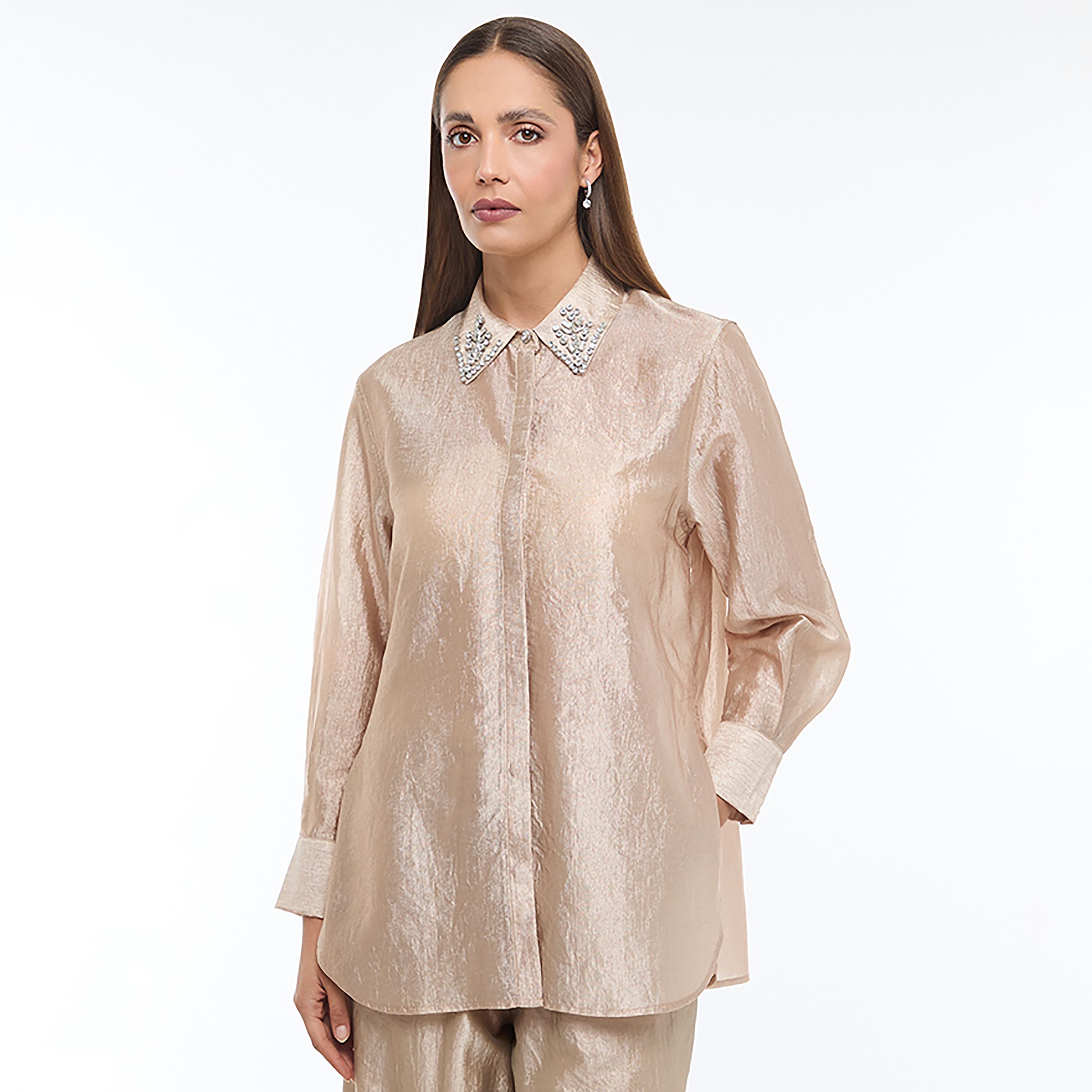 قميص نسائي قماش حريري لون بيج من بي سي بي جي-women-clothing-shirtsandblouses-shirts-image-1