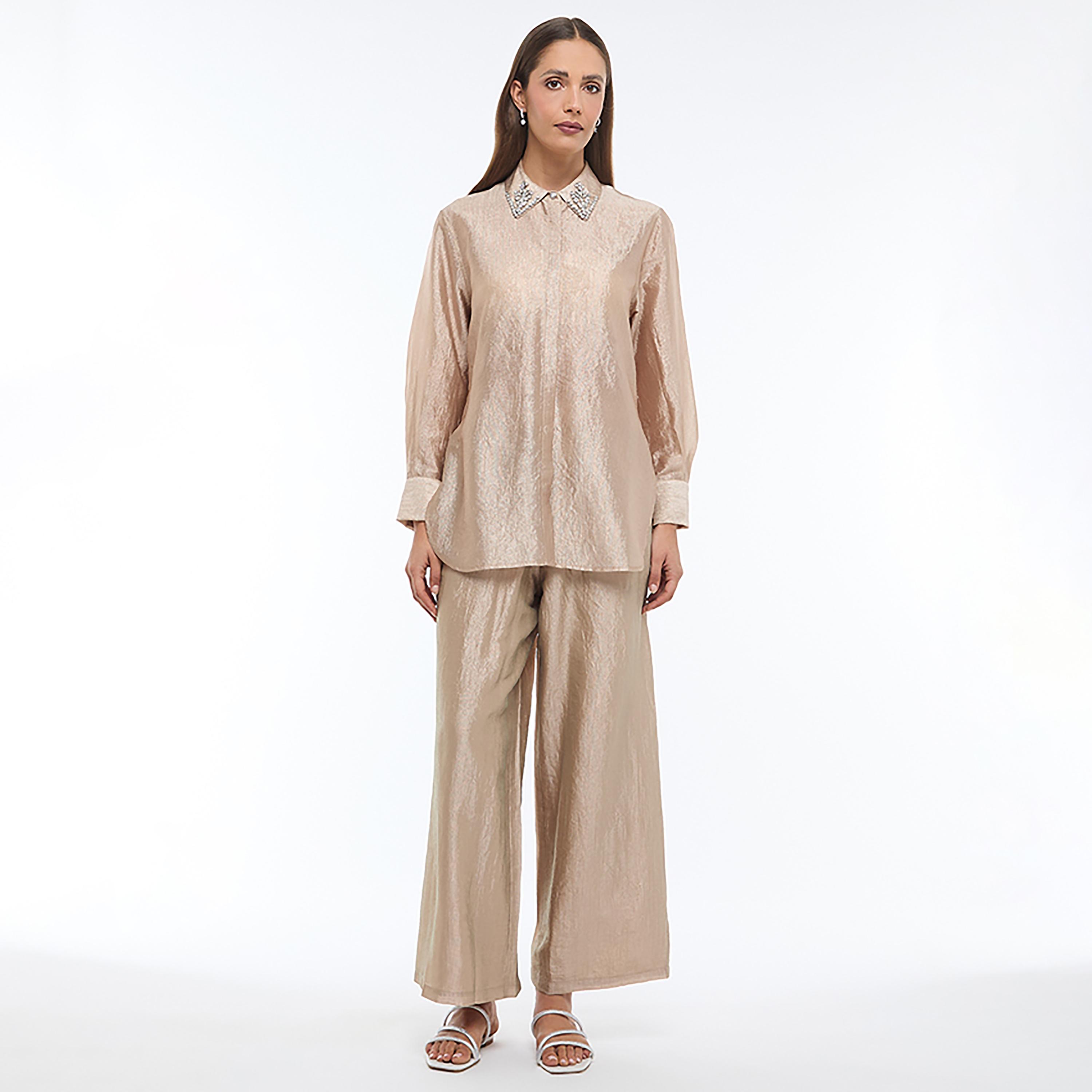 قميص نسائي قماش حريري لون بيج من بي سي بي جي-women-clothing-shirtsandblouses-shirts-image-2