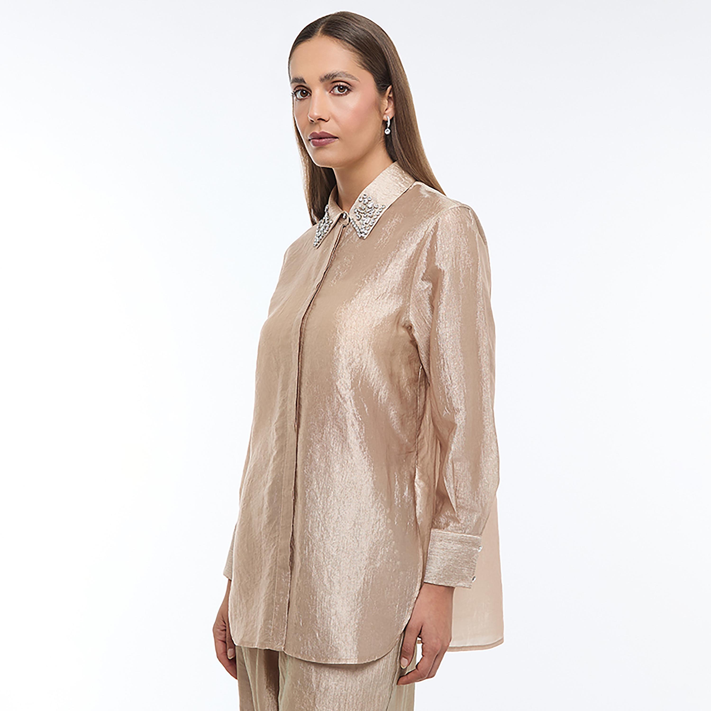 قميص نسائي قماش حريري لون بيج من بي سي بي جي-women-clothing-shirtsandblouses-shirts-image-3