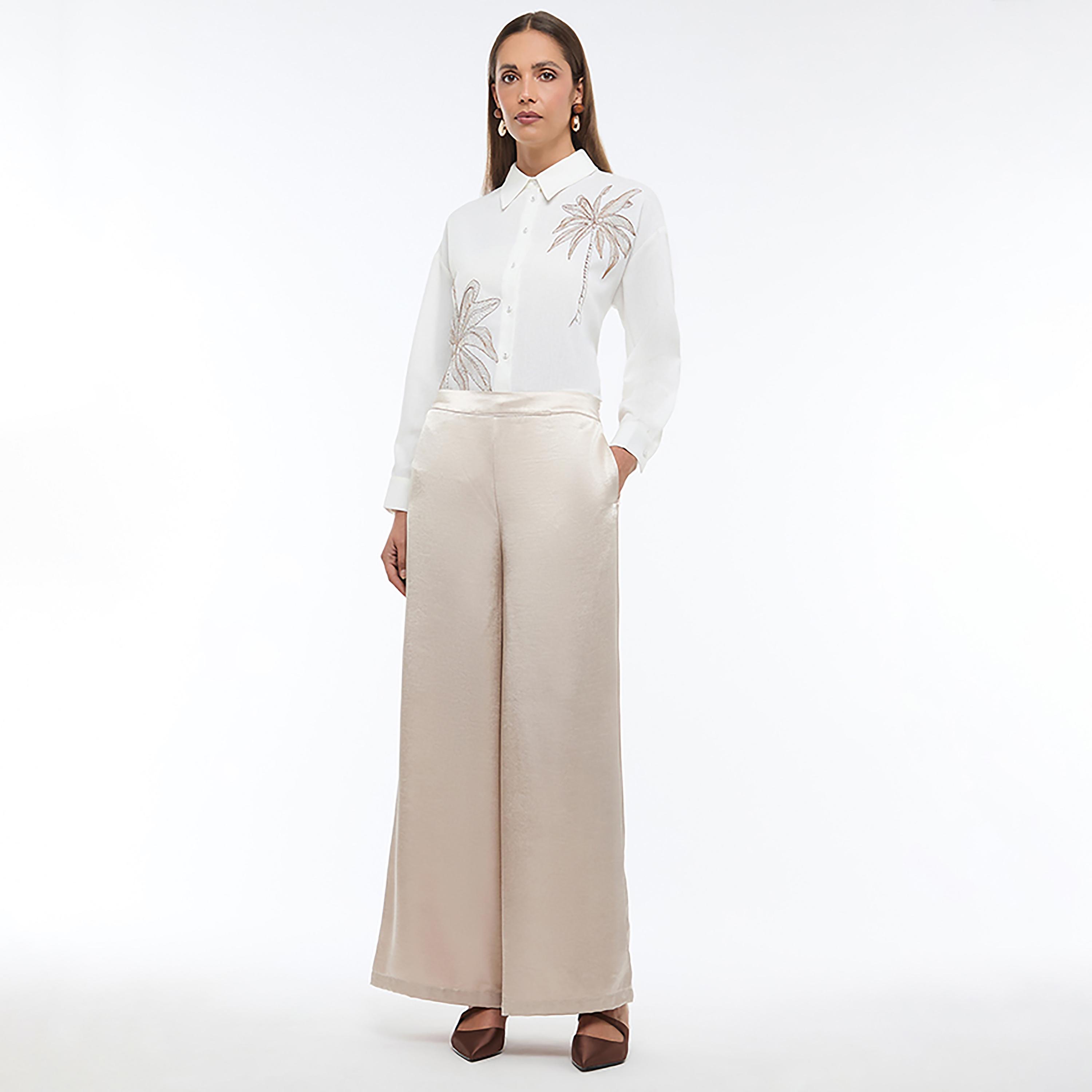 قميص نسائي كتان بتطريز نخيل لون أبيض من بي سي بي جي-women-clothing-shirtsandblouses-shirts-image-2
