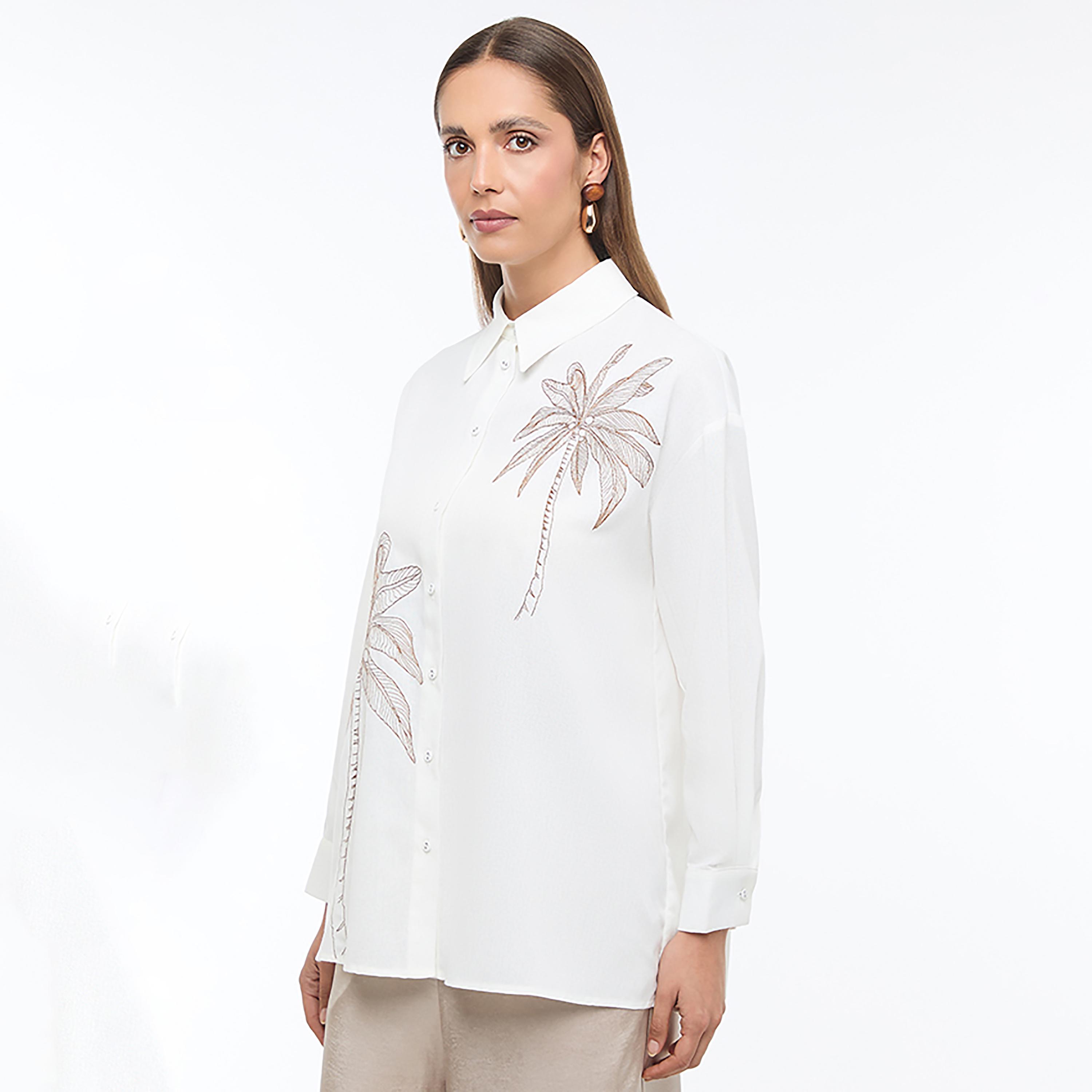قميص نسائي كتان بتطريز نخيل لون أبيض من بي سي بي جي-women-clothing-shirtsandblouses-shirts-image-3