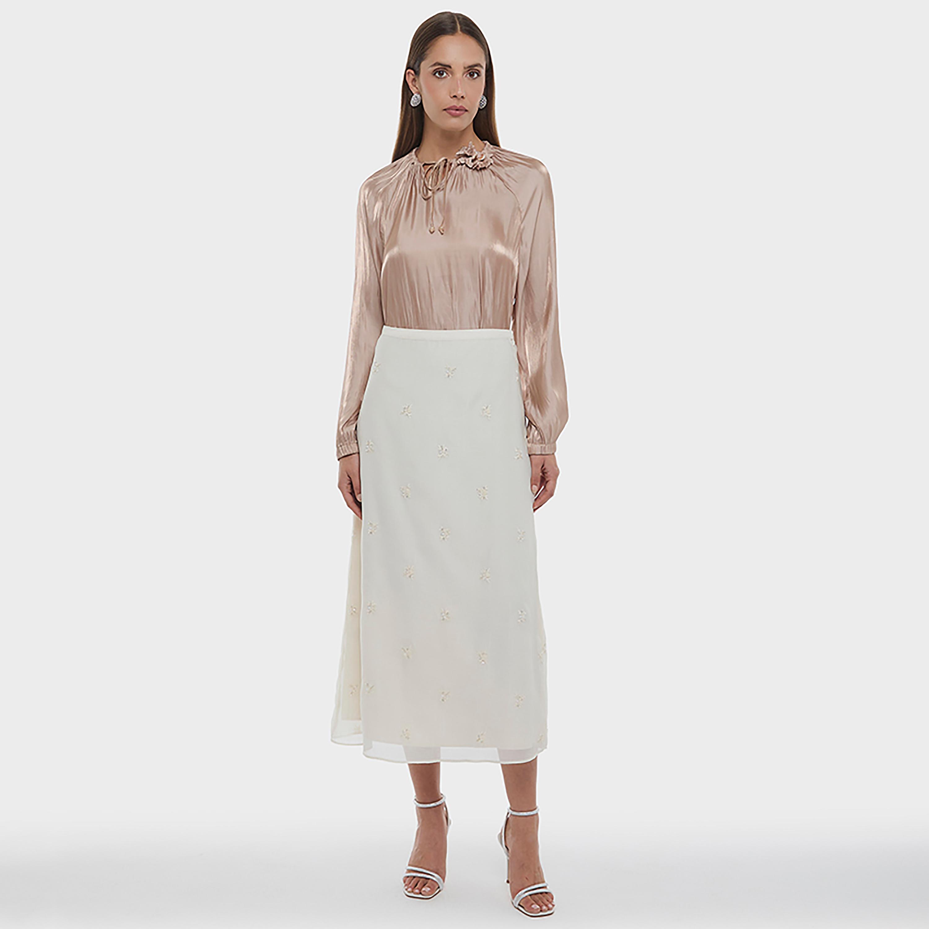 بلوزة نسائية منسوجة بأكمام راغلان وياقة تربط لون بني من بي سي بي جي-women-clothing-shirtsandblouses-blouses-image-2