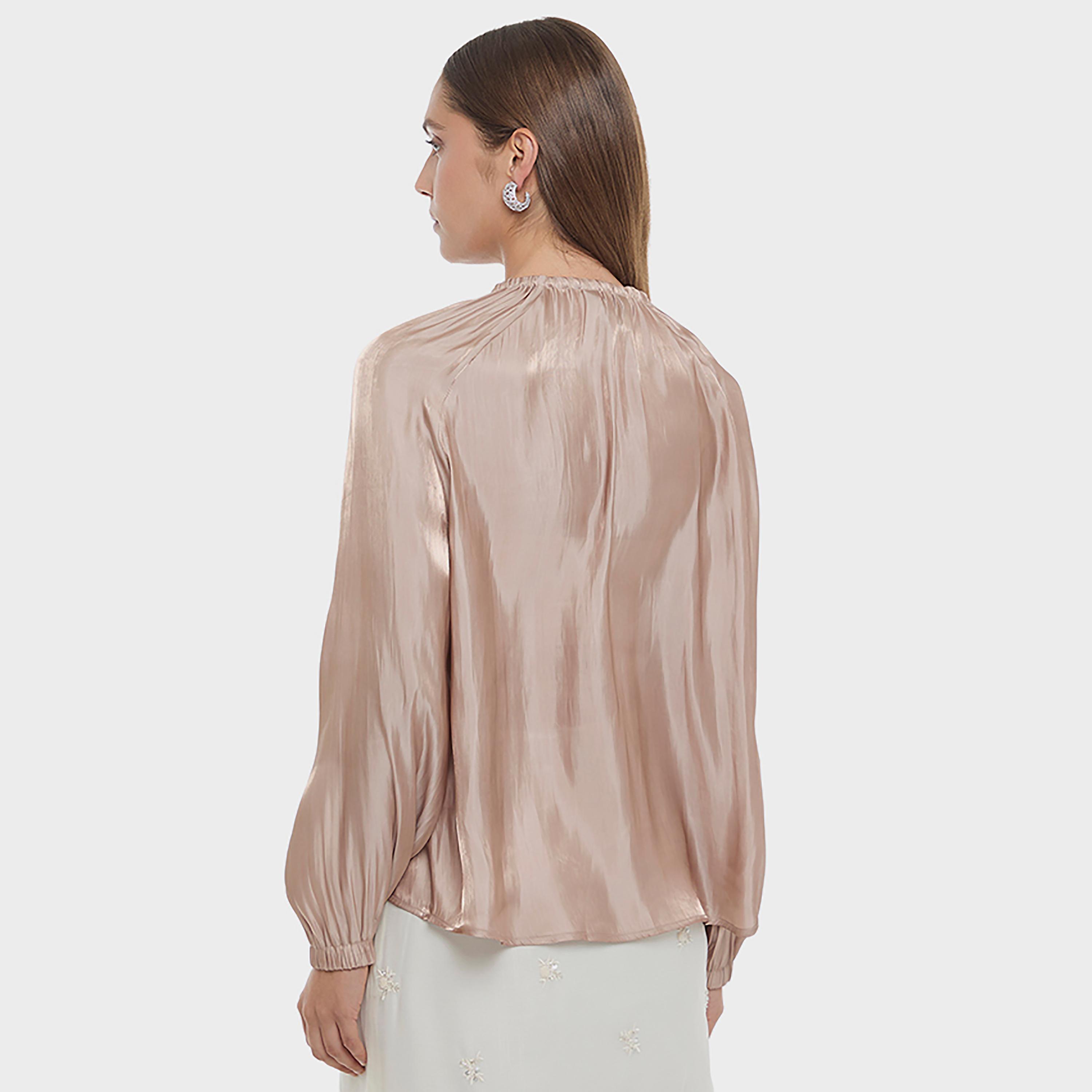 بلوزة نسائية منسوجة بأكمام راغلان وياقة تربط لون بني من بي سي بي جي-women-clothing-shirtsandblouses-blouses-image-4