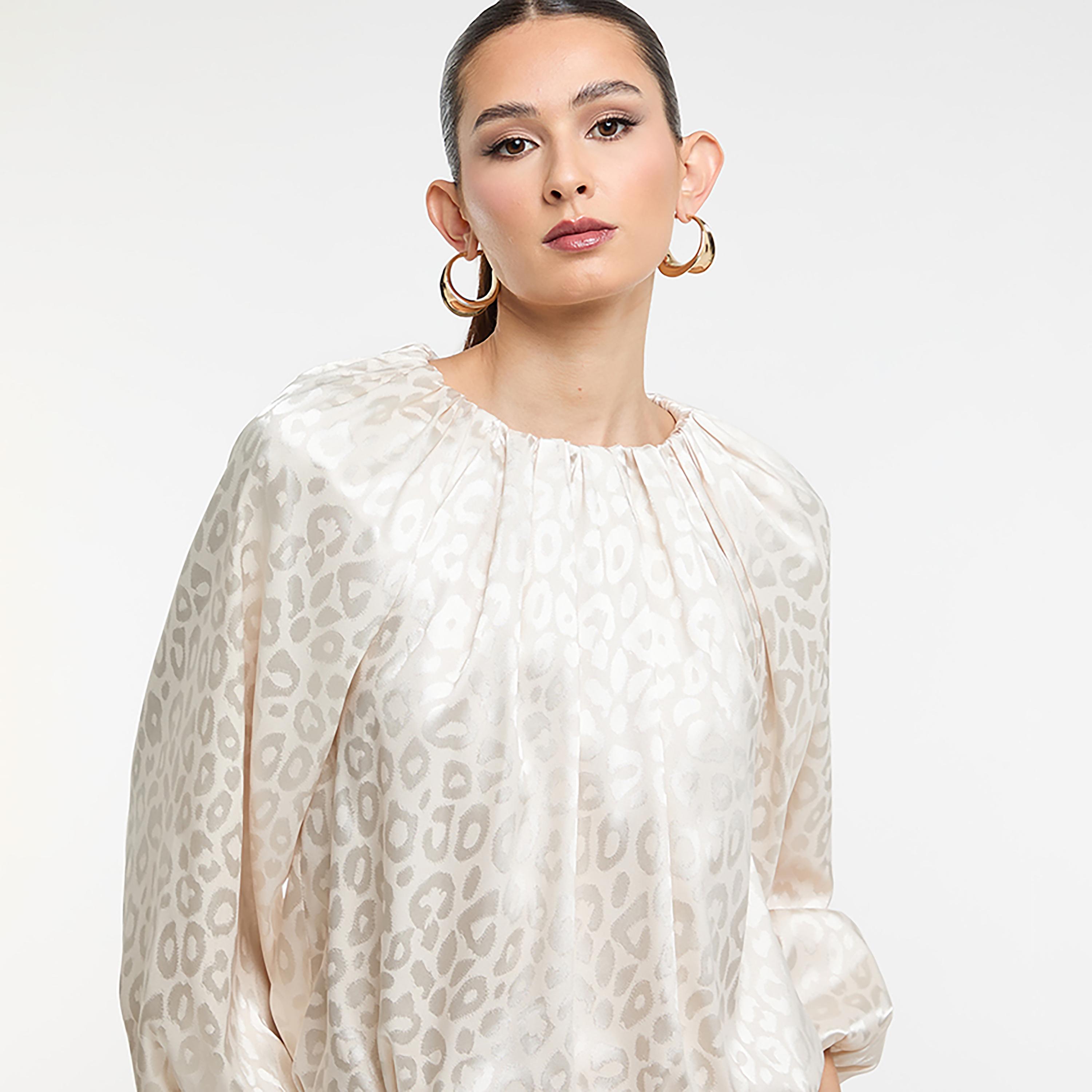 BCBG Beige Animal Print Balloon Sleeves Women's Top-women-clothing-shirtsandblouses-blouses-image-4