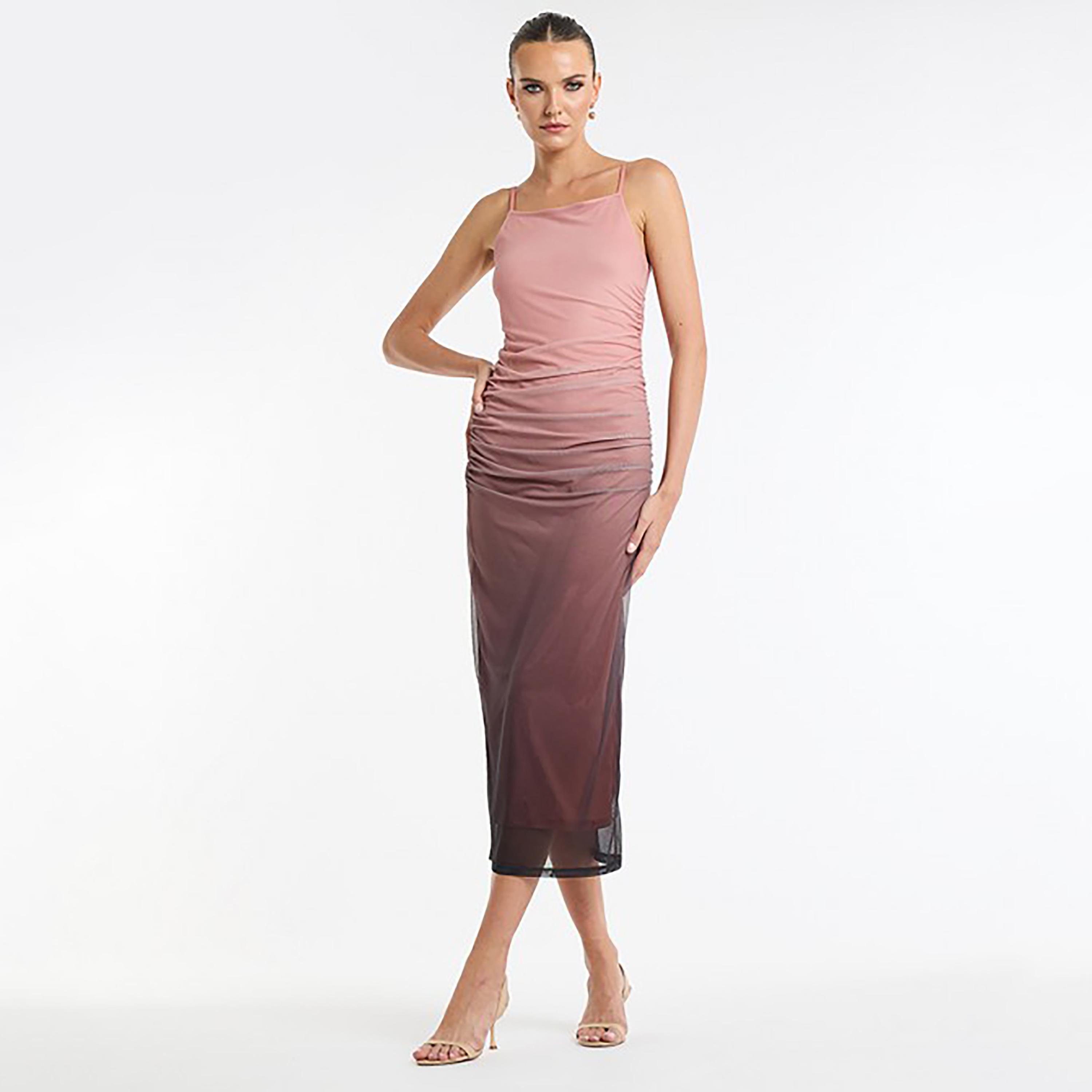 BCBG Pink Ombre Mesh Shoulder Strap Bodycon Women's Midi Dress-women-clothing-dresses-image-1