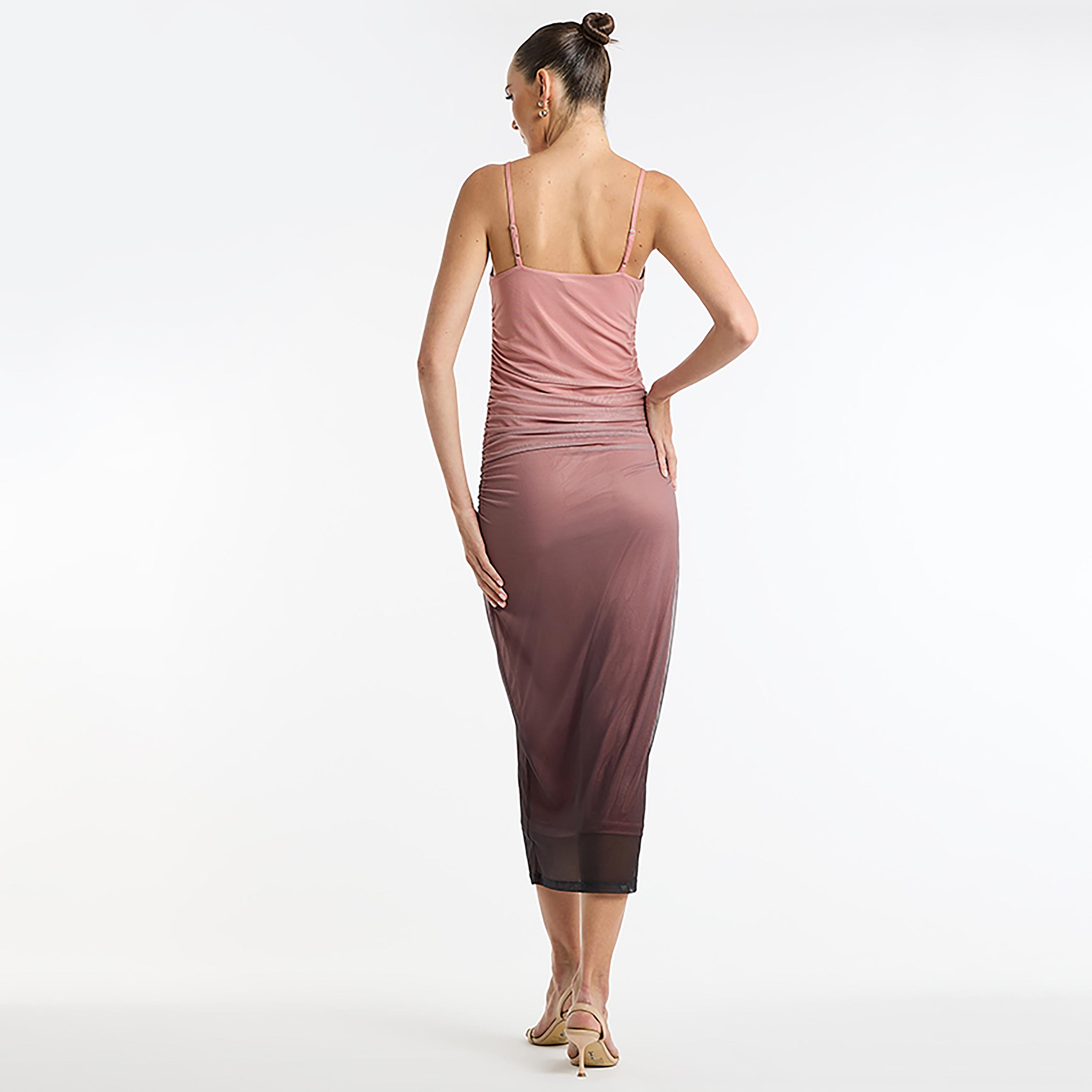 BCBG Pink Ombre Mesh Shoulder Strap Bodycon Women's Midi Dress-women-clothing-dresses-image-3