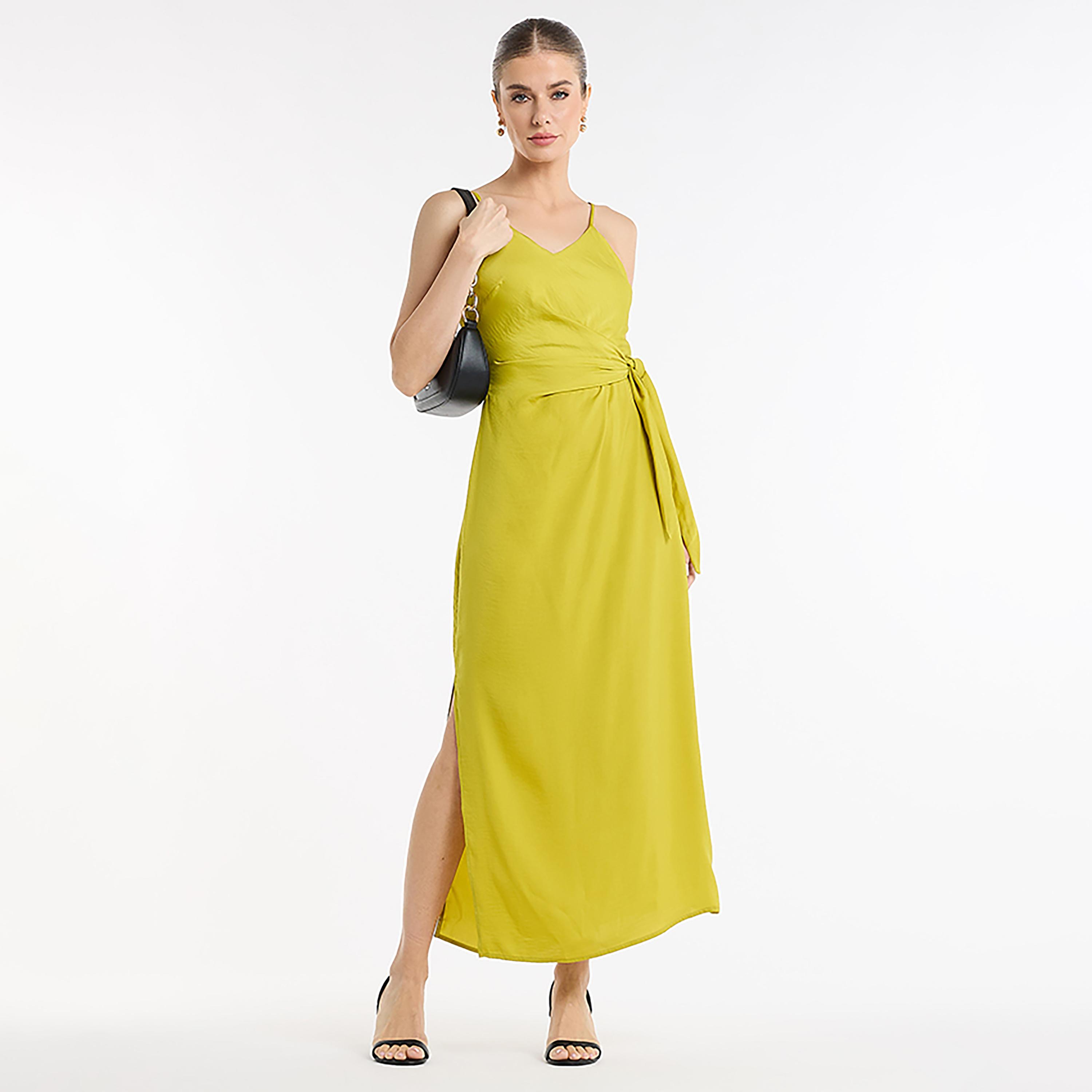 BCBG Satin Wrap Waist Shoulder Strap Slit Women's Midi Dress-women-clothing-dresses-image-7