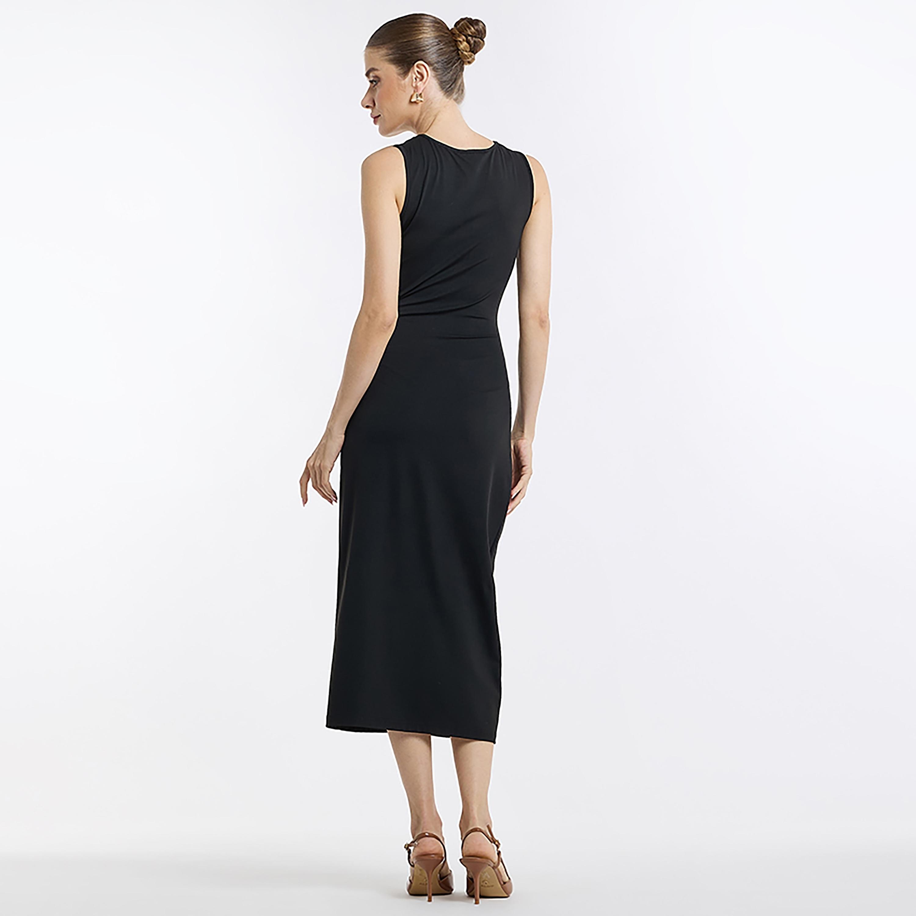 ستان أسود متوسط ​​الطول مع كشكشة للنساء بي سي بي جي-women-clothing-dresses-image-3