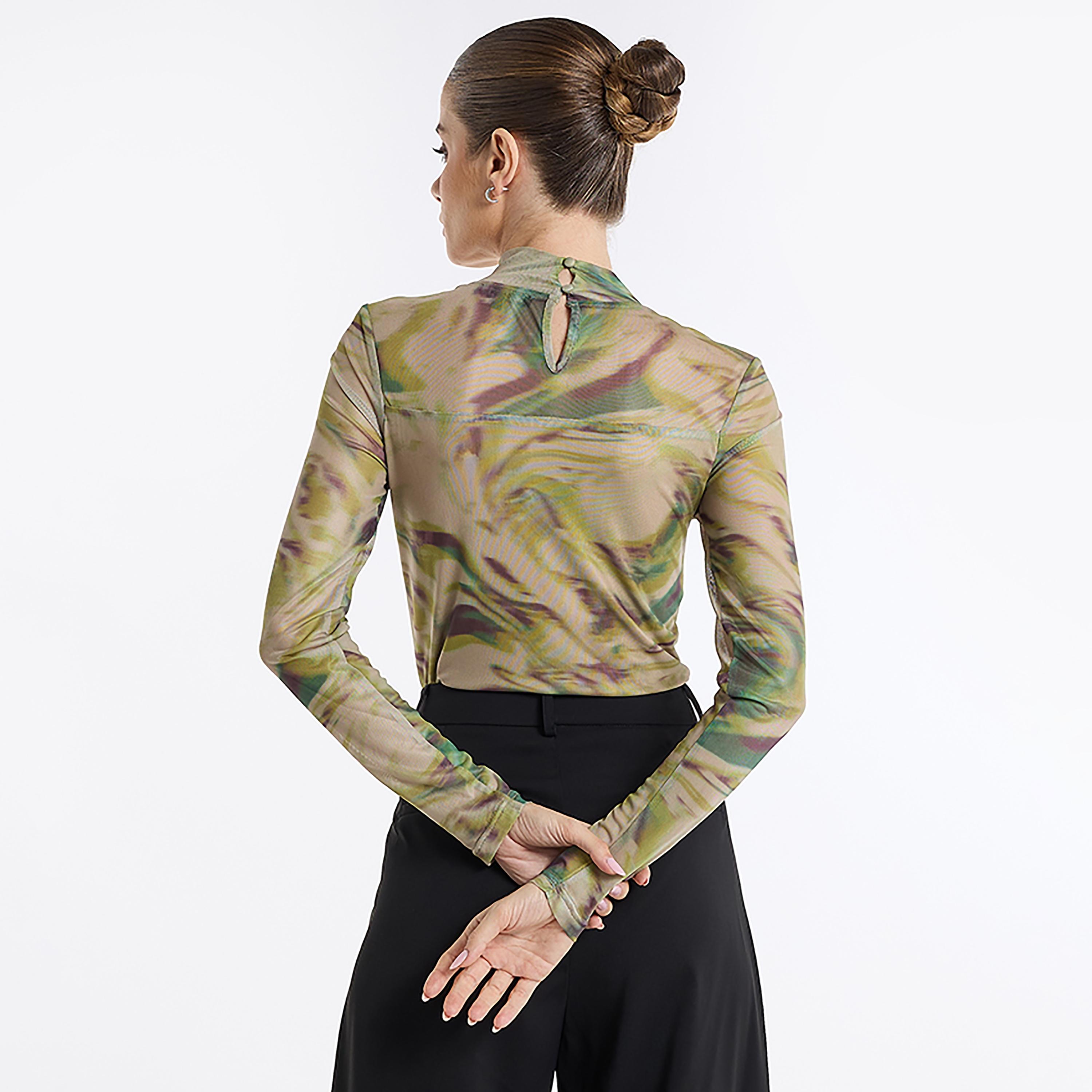 BCBG Green Mock Neck Mesh Printed Women's Bodysuit-women-clothing-shirtsandblouses-blouses-image-3