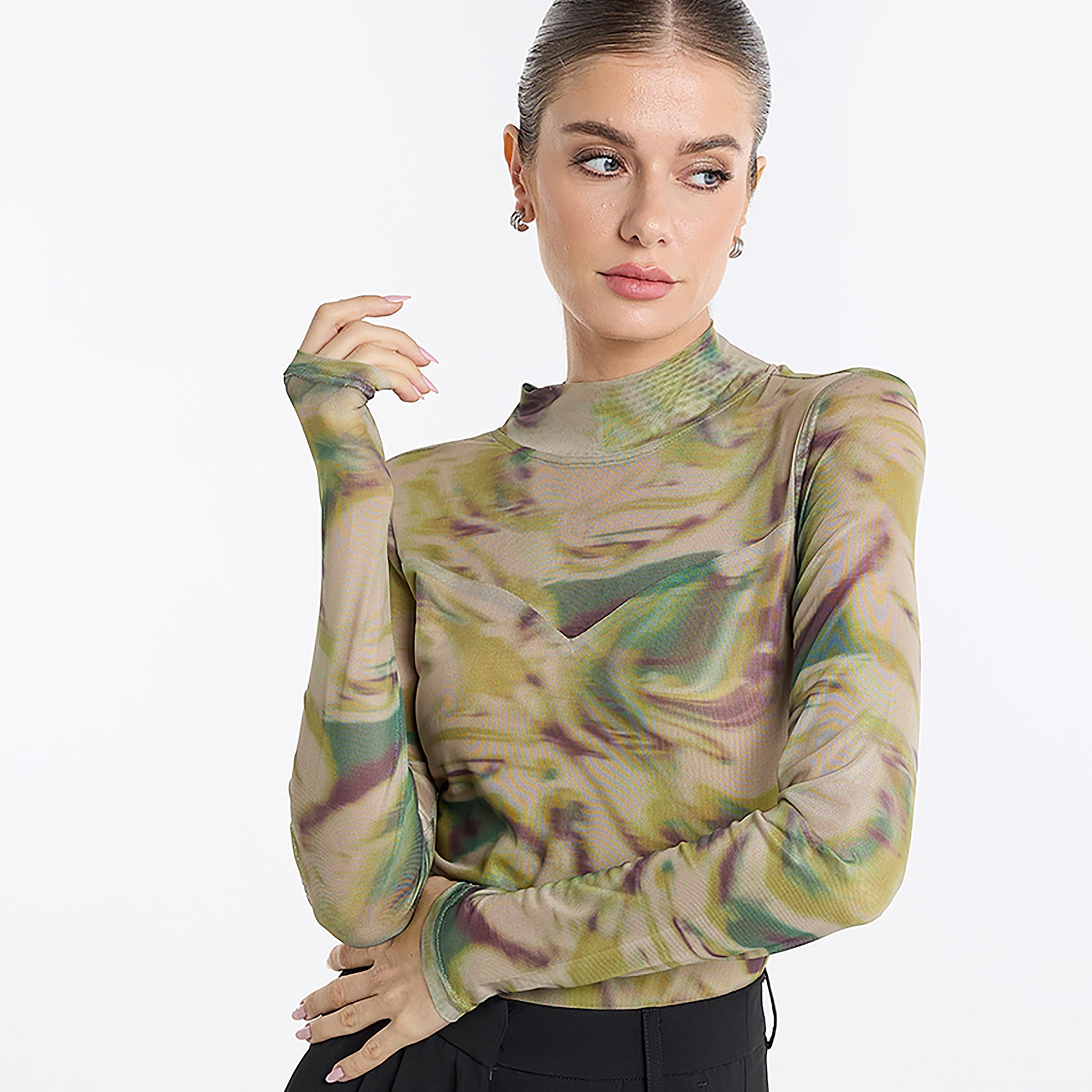 بودي سويت "ميش" شبكي مطبوع بياقة "موك نيك" بلون أخضر من بي سي بي جي-women-clothing-shirtsandblouses-blouses-image-4