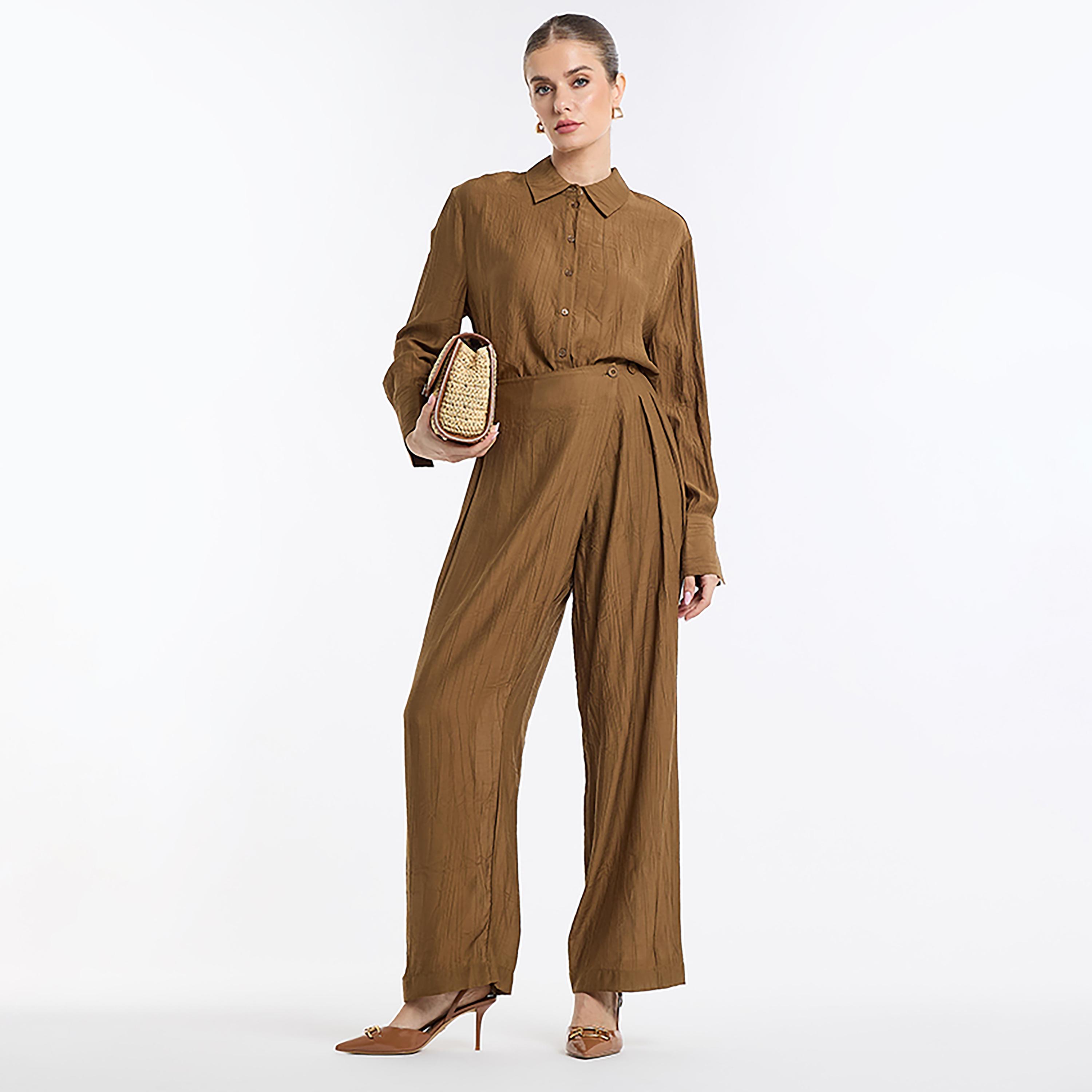 بنطلون نسائي بتصميم مجعد "كرينكلد" مع كسرات أمامية من بي سي بي جي-women-clothing-bottoms-trousers-image-7