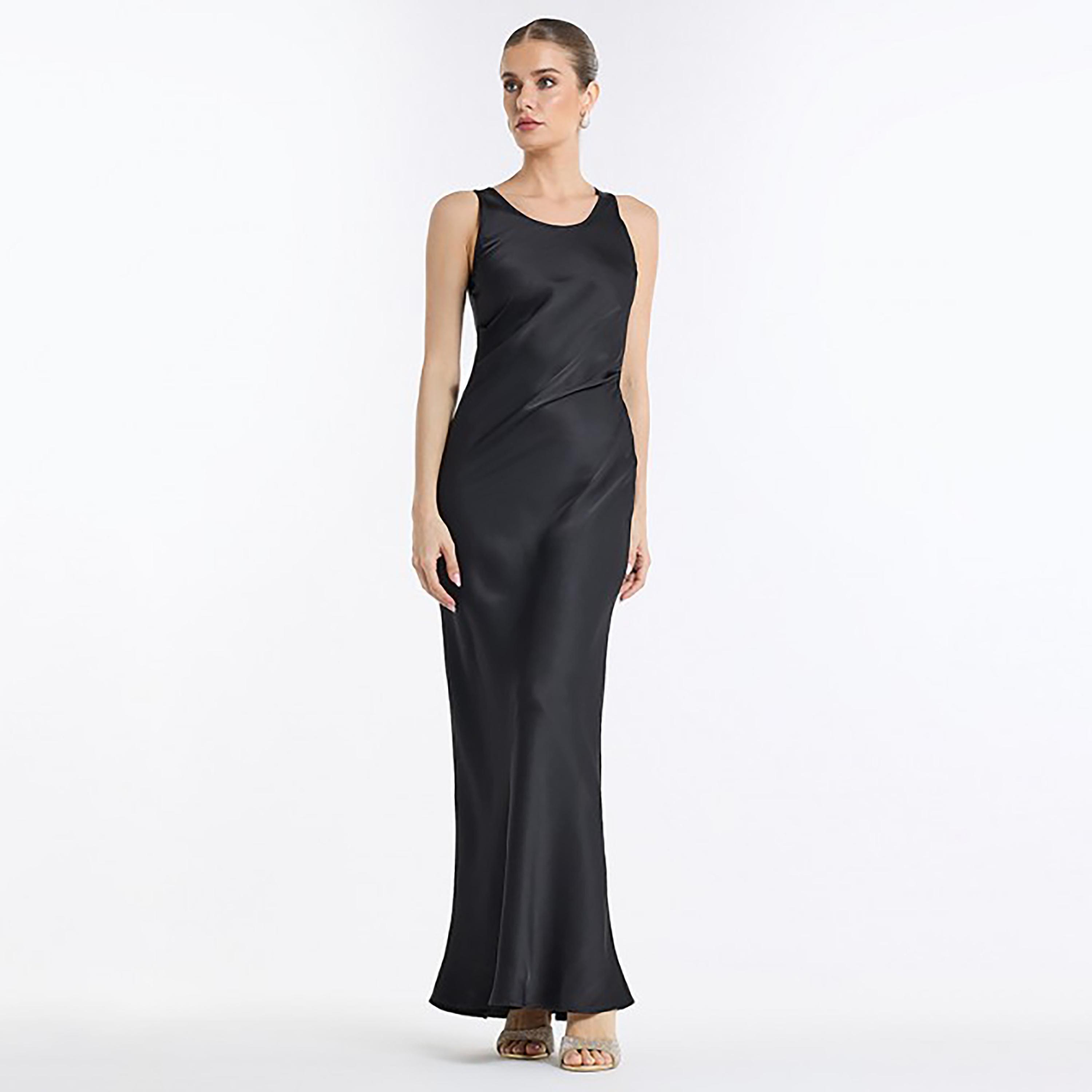 BCBG Black Satin Women's Slip Maxi Dress-women-clothing-dresses-image-1