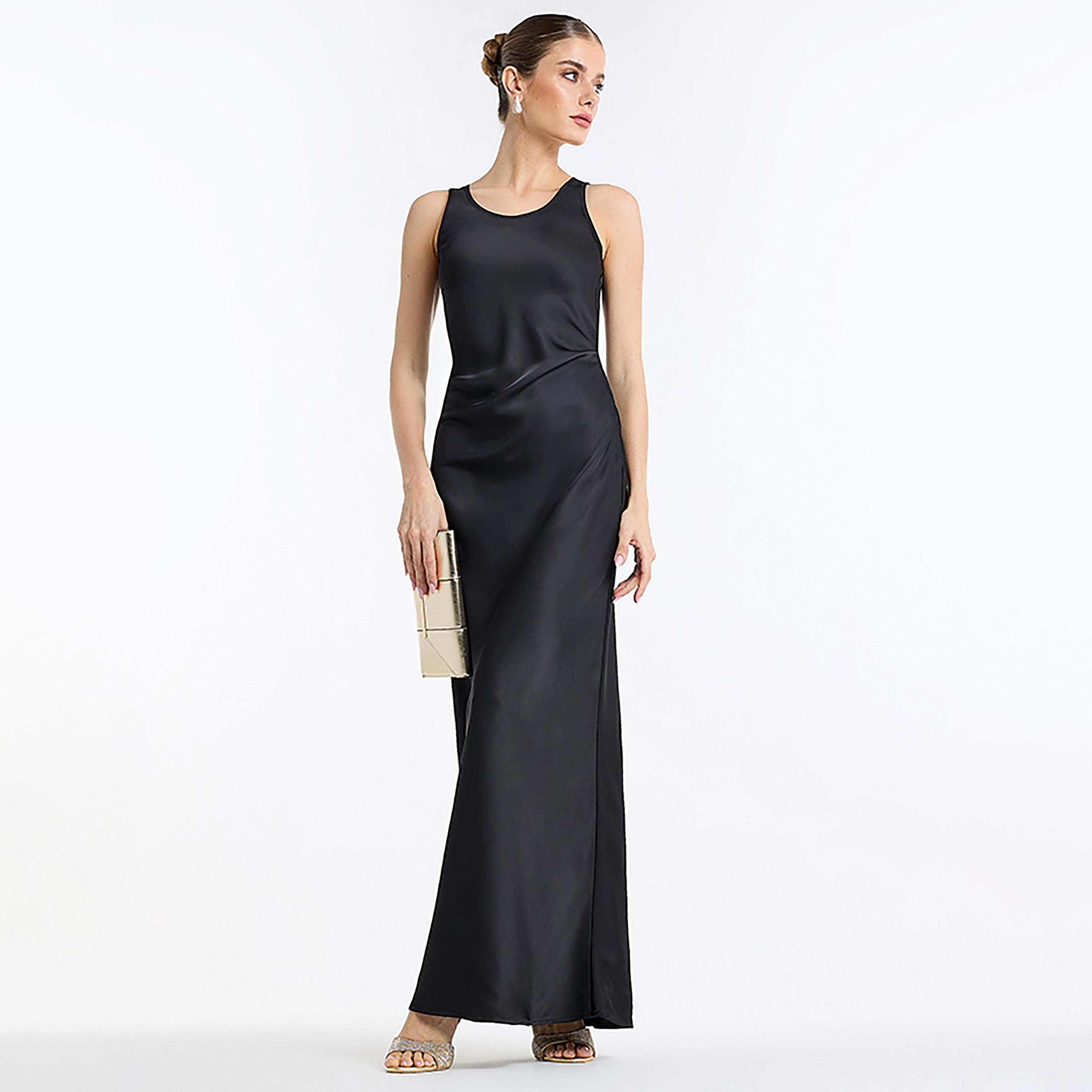 BCBG Black Satin Women's Slip Maxi Dress-women-clothing-dresses-image-2