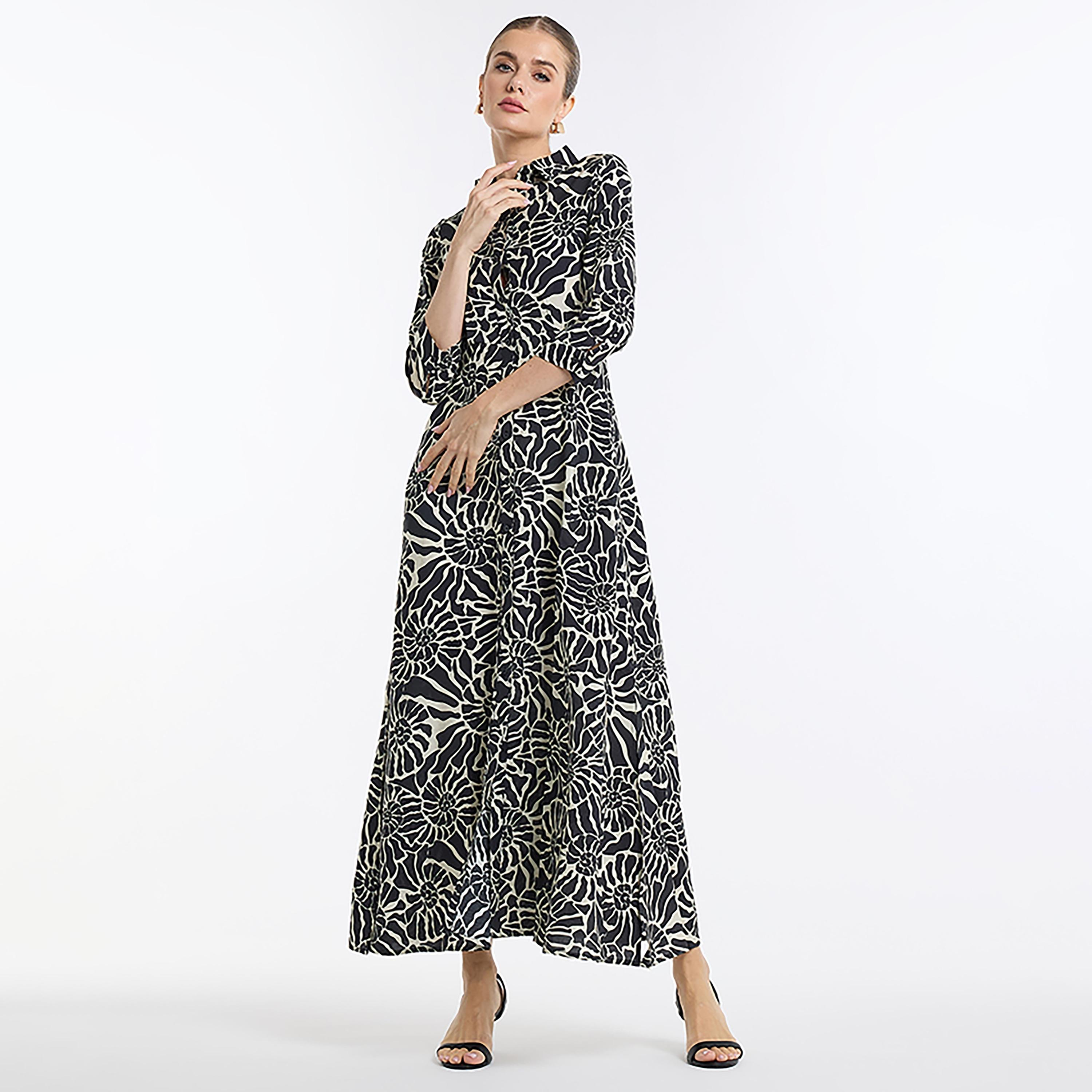 فستان قميص ماكسي نسائي بطبعة تجريدية من بي سي بي جي-women-clothing-dresses-image-1