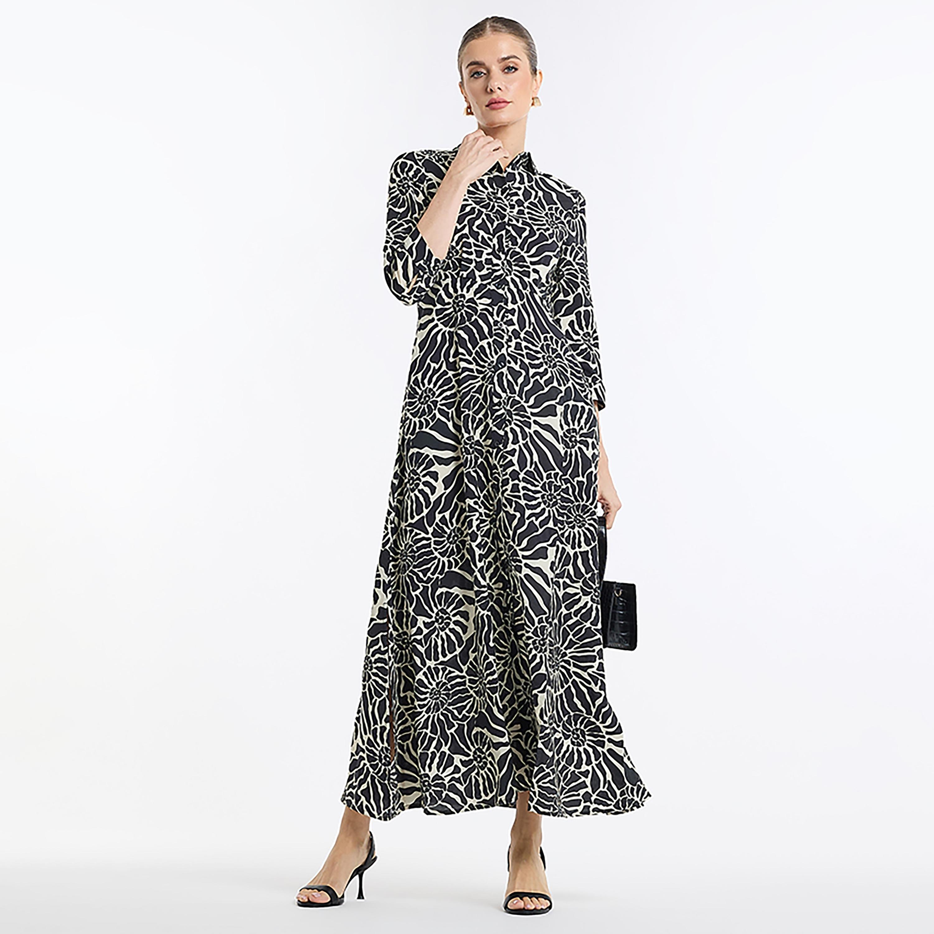 فستان قميص ماكسي نسائي بطبعة تجريدية من بي سي بي جي-women-clothing-dresses-image-2