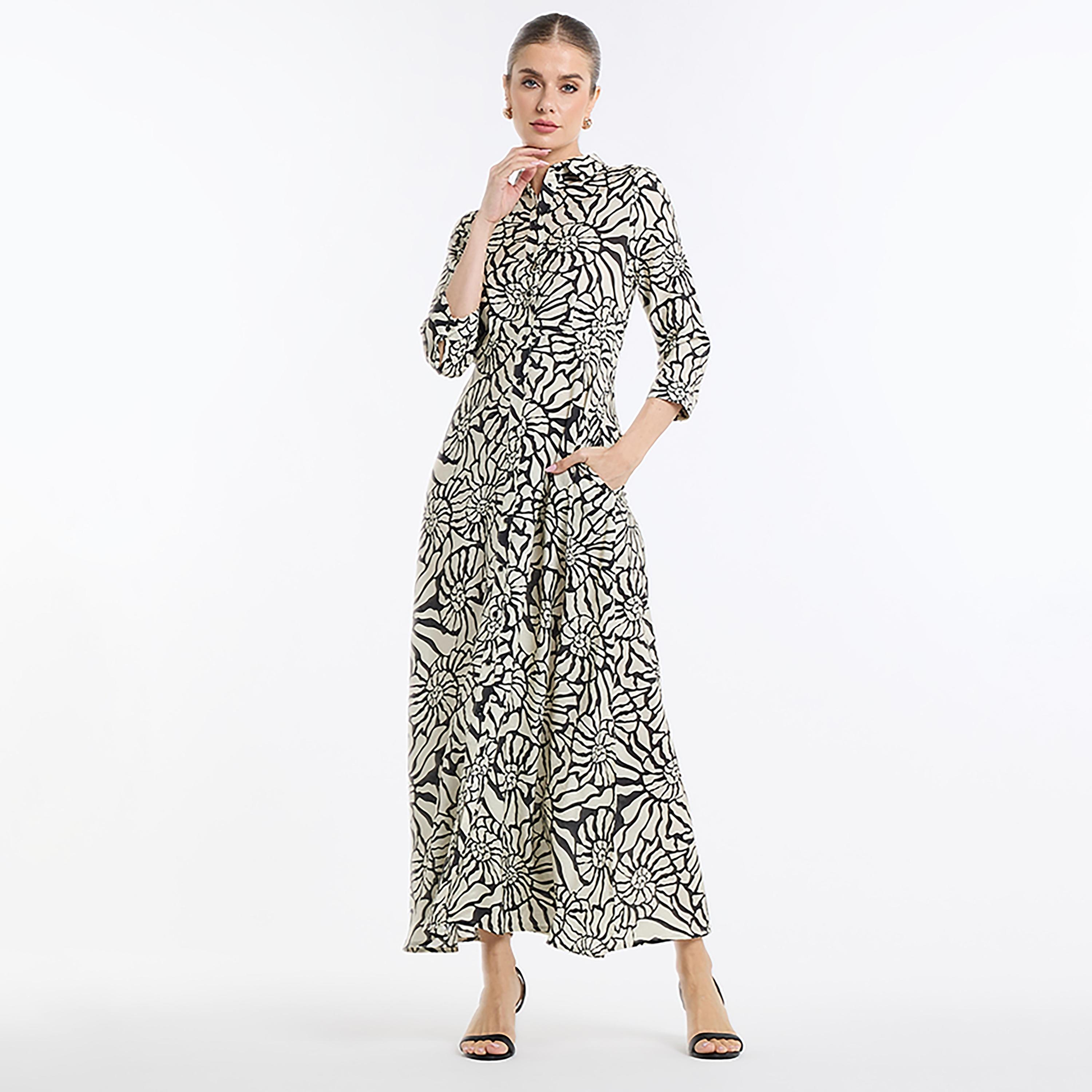 فستان قميص ماكسي نسائي بطبعة تجريدية من بي سي بي جي-women-clothing-dresses-image-5