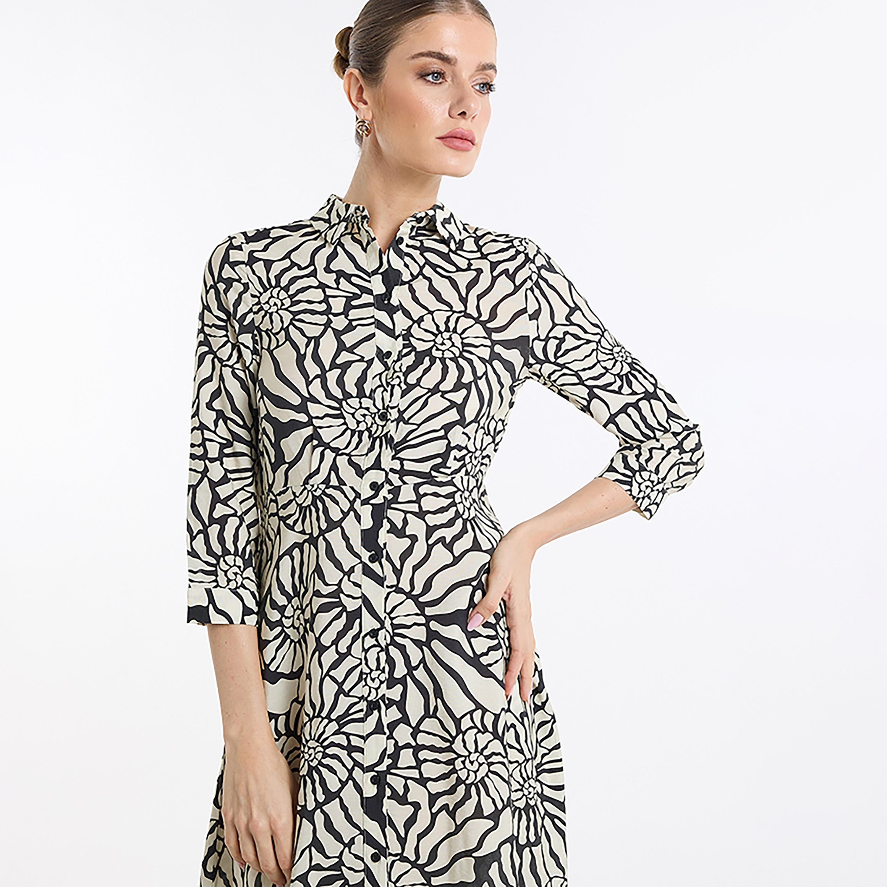 فستان قميص ماكسي نسائي بطبعة تجريدية من بي سي بي جي-women-clothing-dresses-image-8