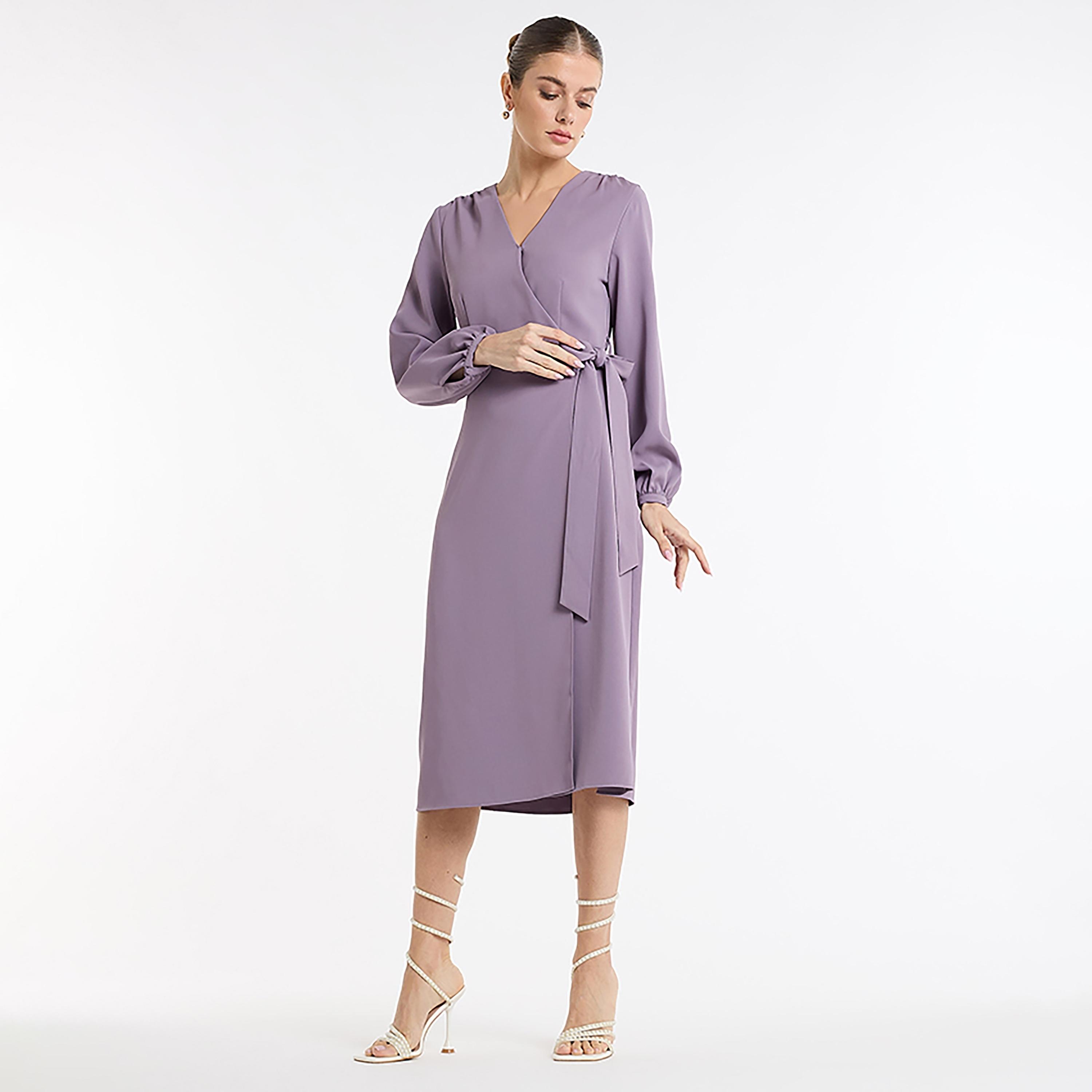 BCBG Wrap Purple Women's Knee-Length Dress-women-clothing-dresses-image-1