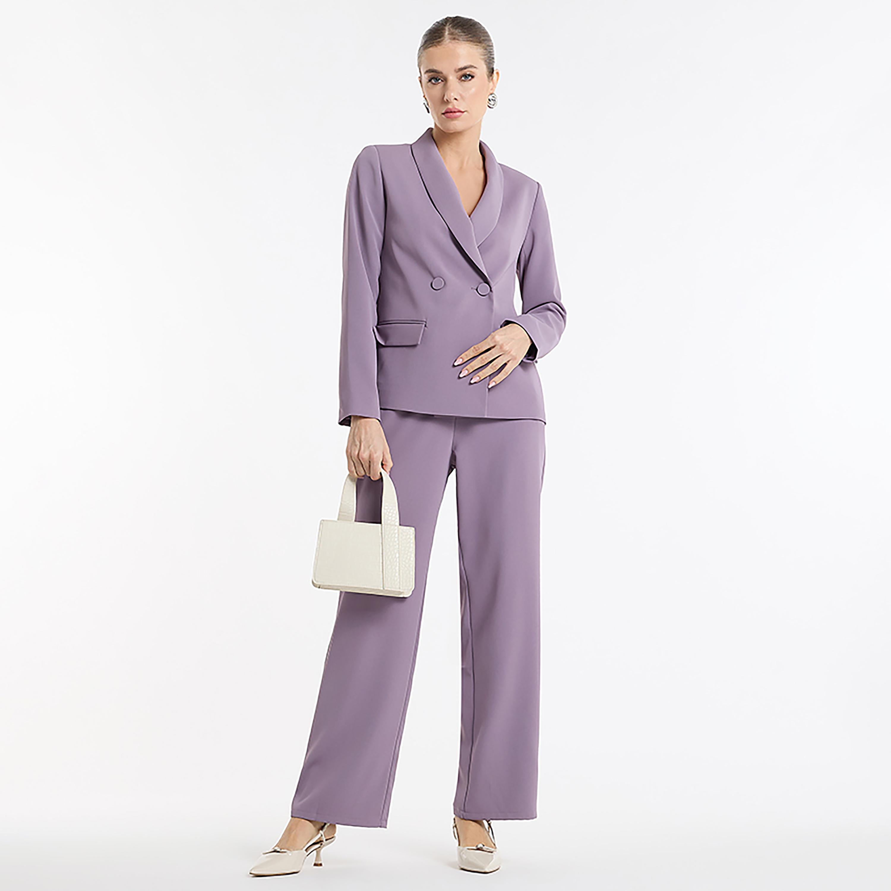 بلازر نسائي بصفين من الأزرار "دبل بريستيد" وياقة عريضة بلون أرجواني من بي سي بي جي-women-clothing-coatsandjackets-blazers-image-2