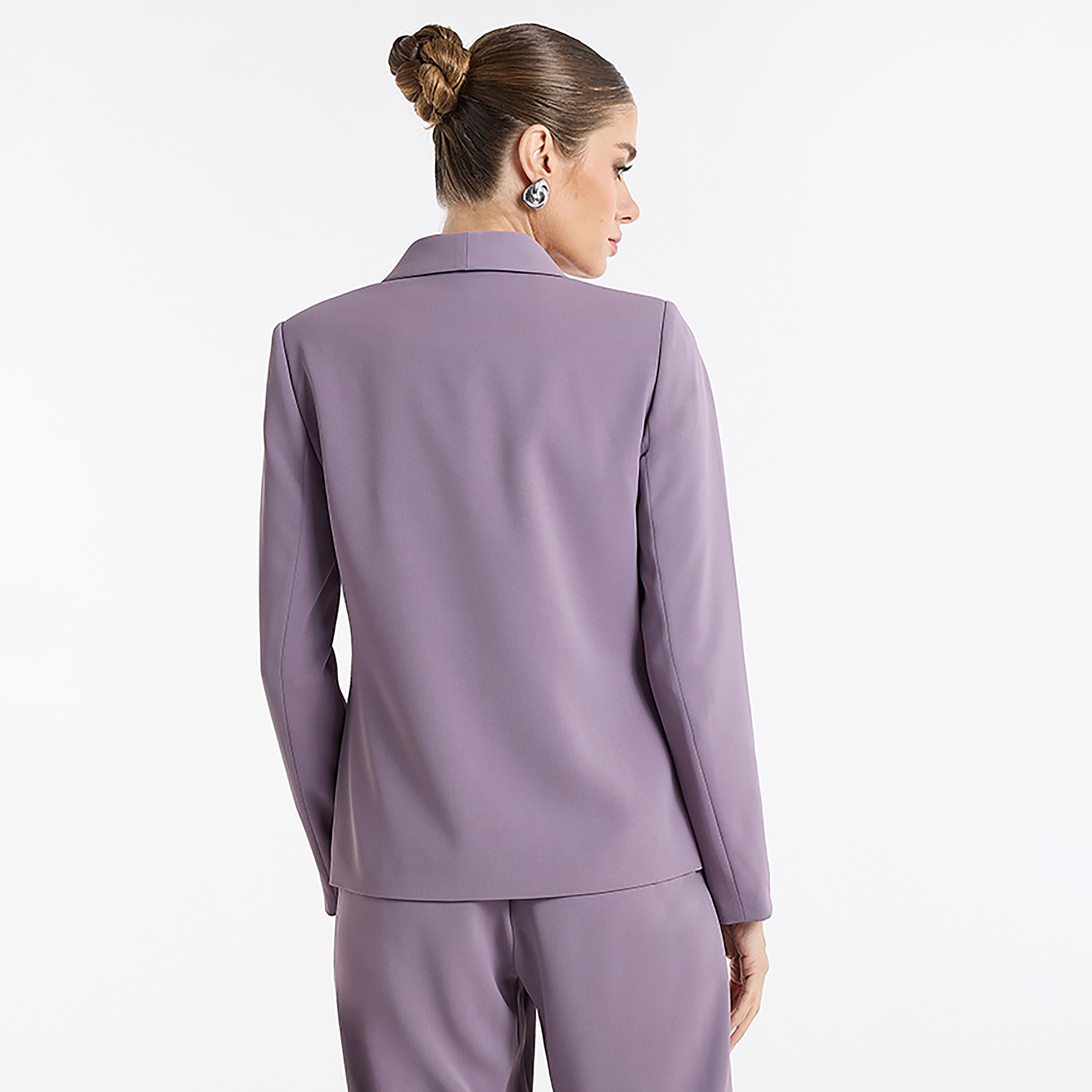 BCBG Purple Lapel Collar Women's Double Breasted Blazer-women-clothing-coatsandjackets-blazers-image-3