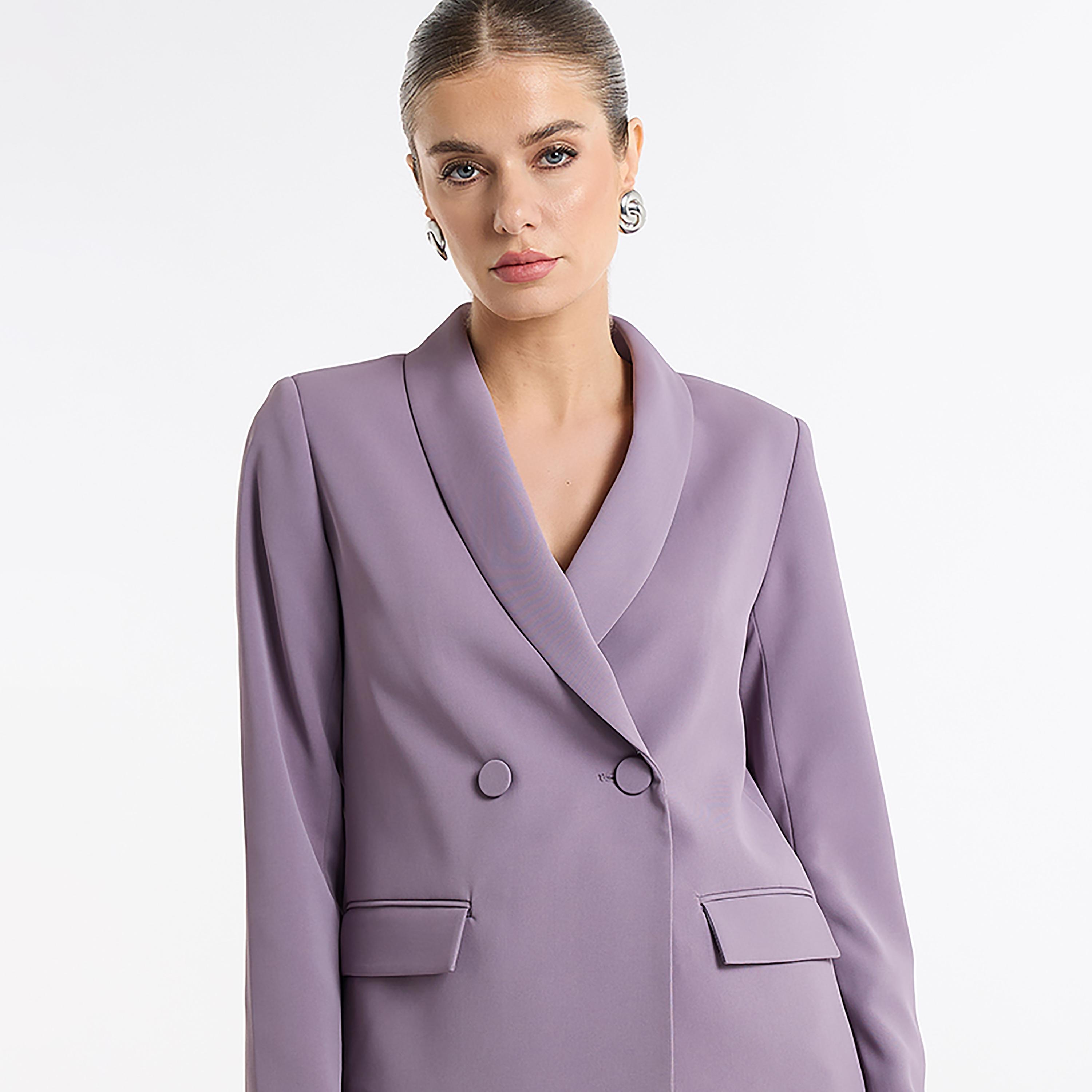 بلازر نسائي بصفين من الأزرار "دبل بريستيد" وياقة عريضة بلون أرجواني من بي سي بي جي-women-clothing-coatsandjackets-blazers-image-4