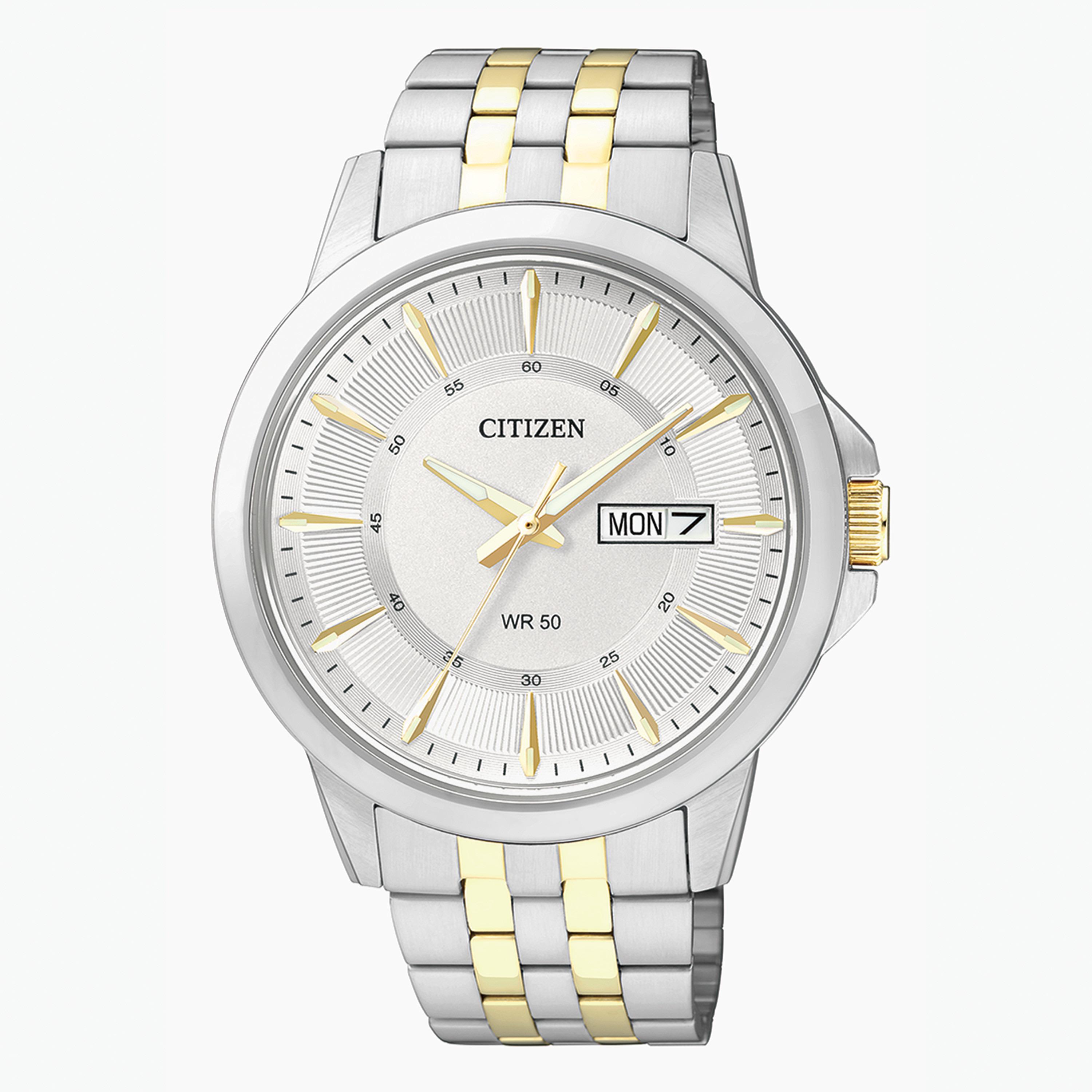 ساعة تناظرية فضيّة وذهبية بحزام معدني للرجال من سيتيزن - BF2018 52A-men-watchesandjewellery-watches-image-1