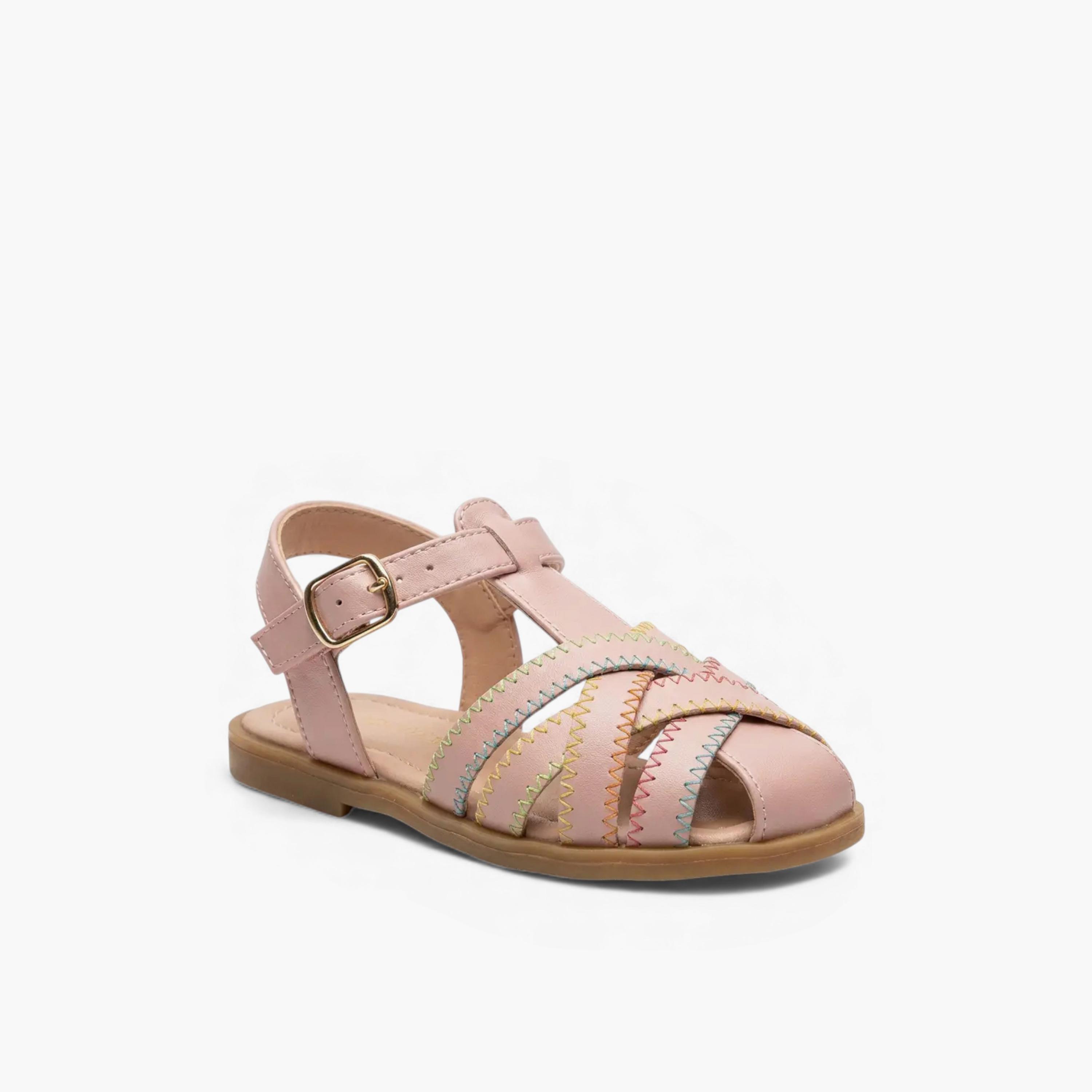 Geoomnii Girls Hook & Loop Patricia Strap Sandals | BH484-A002-PINK-girls-shoes-sandals-image-1