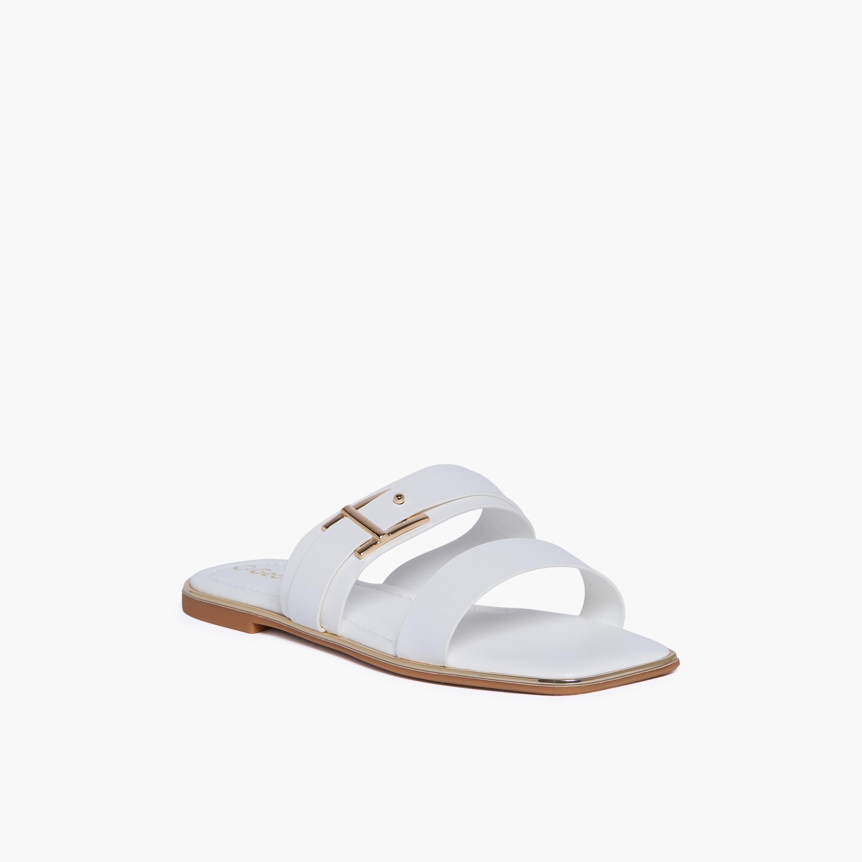 جيومني - صندل هولدي مسطح سهل الارتداء للنساء | BHK2419-21-WHITE-women-shoes-sandals-flats-image-1