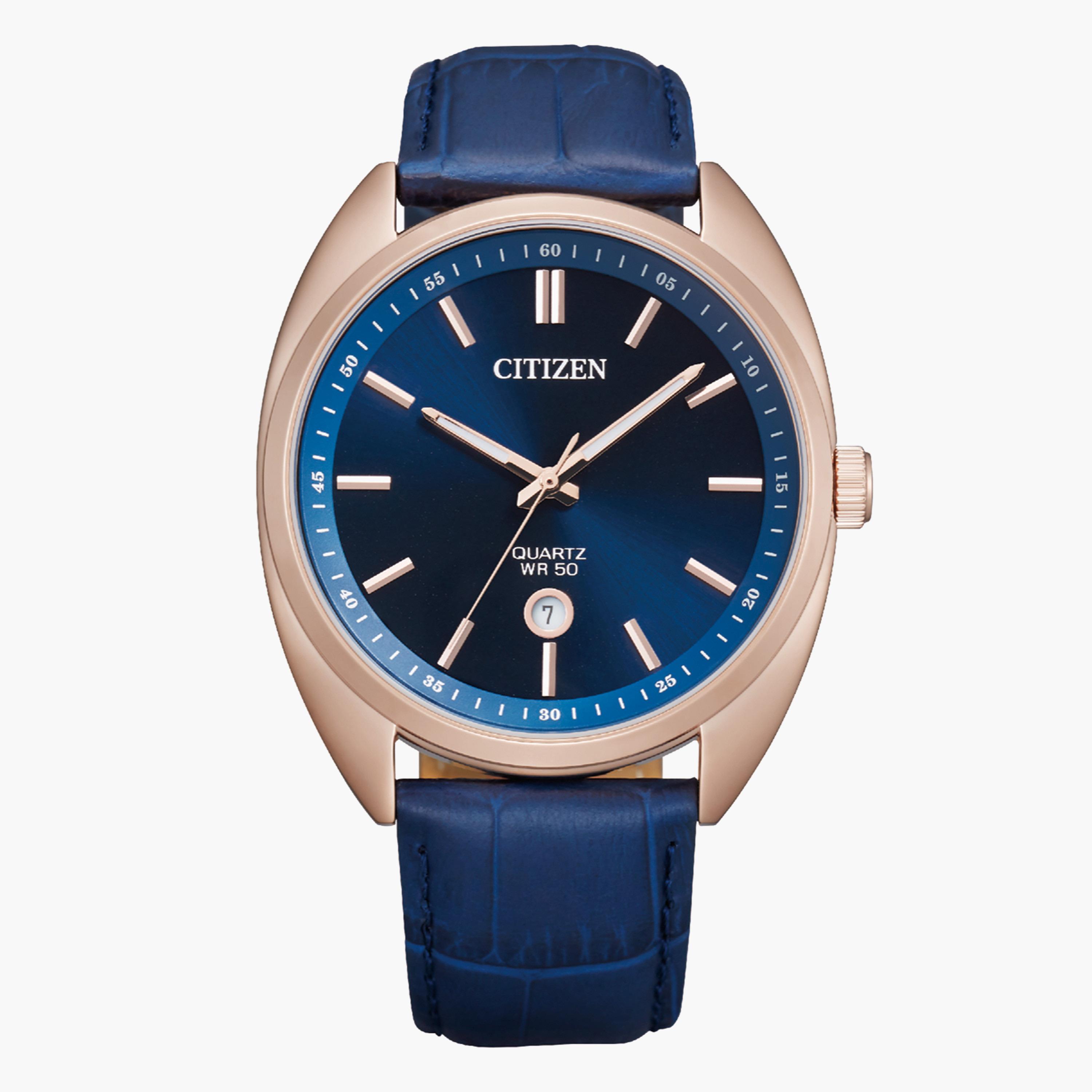 ساعة تناظرية زرقاء عرض التاريخ بحزام جلد للرجال من سيتيزن - BI5093 01L-men-watchesandjewellery-watches-image-1