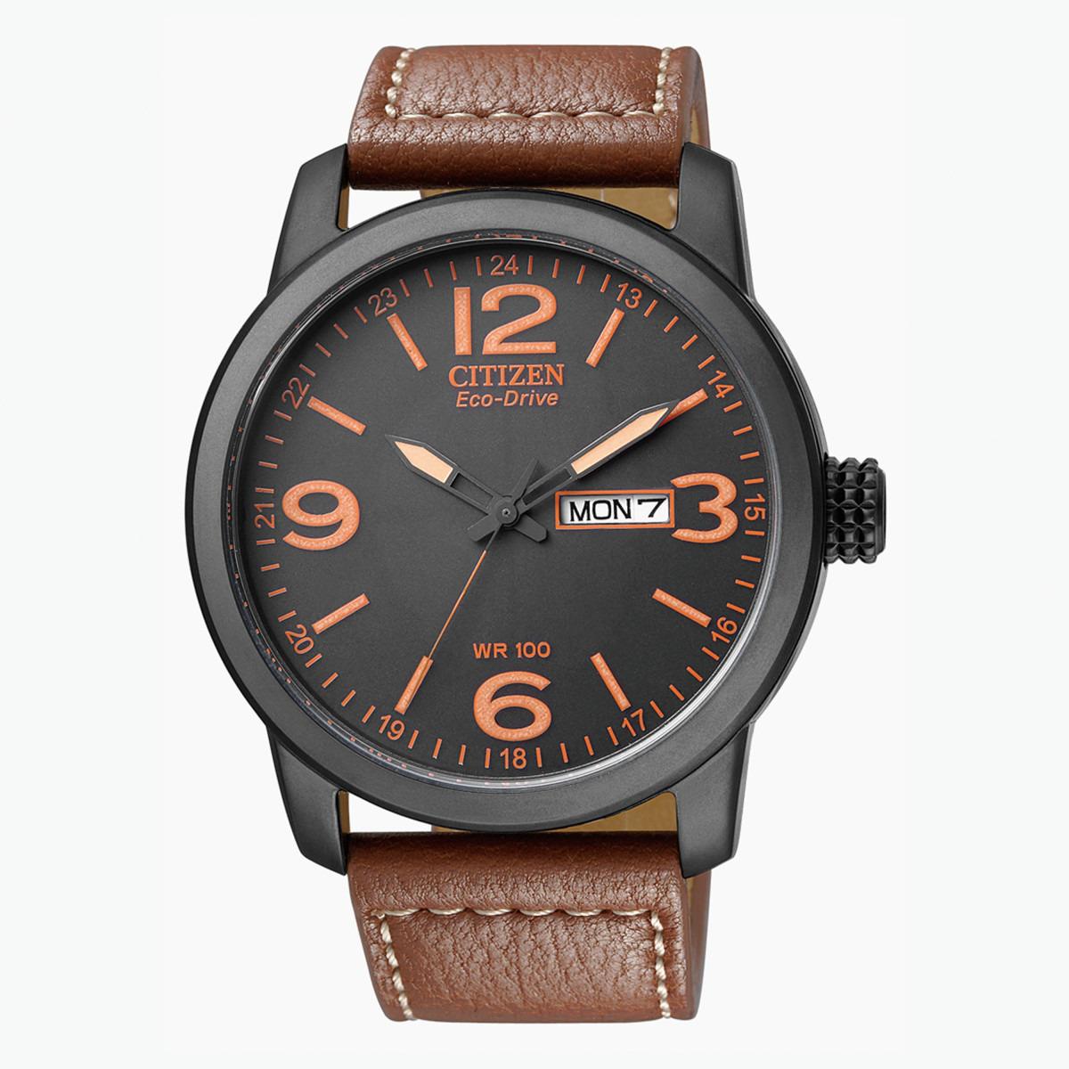 ساعة تناظرية بنيّة إيكو درايف بحزام جلد للرجال من سيتيزن - BM8475 26E-men-watchesandjewellery-watches-image-1
